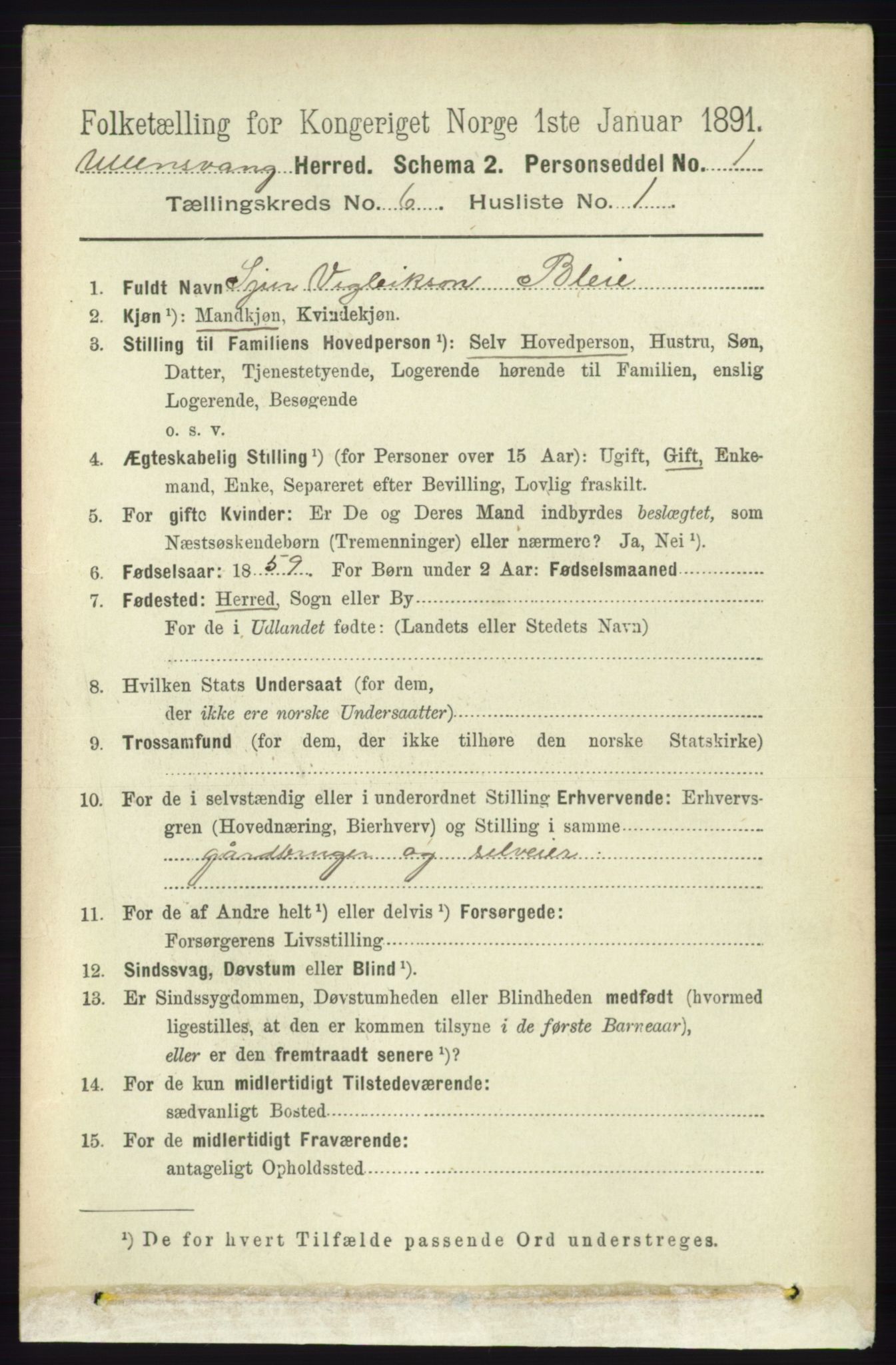 RA, 1891 census for 1230 Ullensvang, 1891, p. 1908