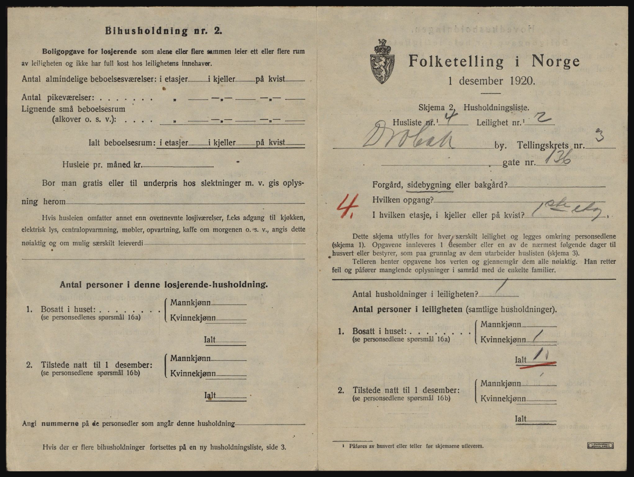 SAO, 1920 census for Drøbak, 1920, p. 1123