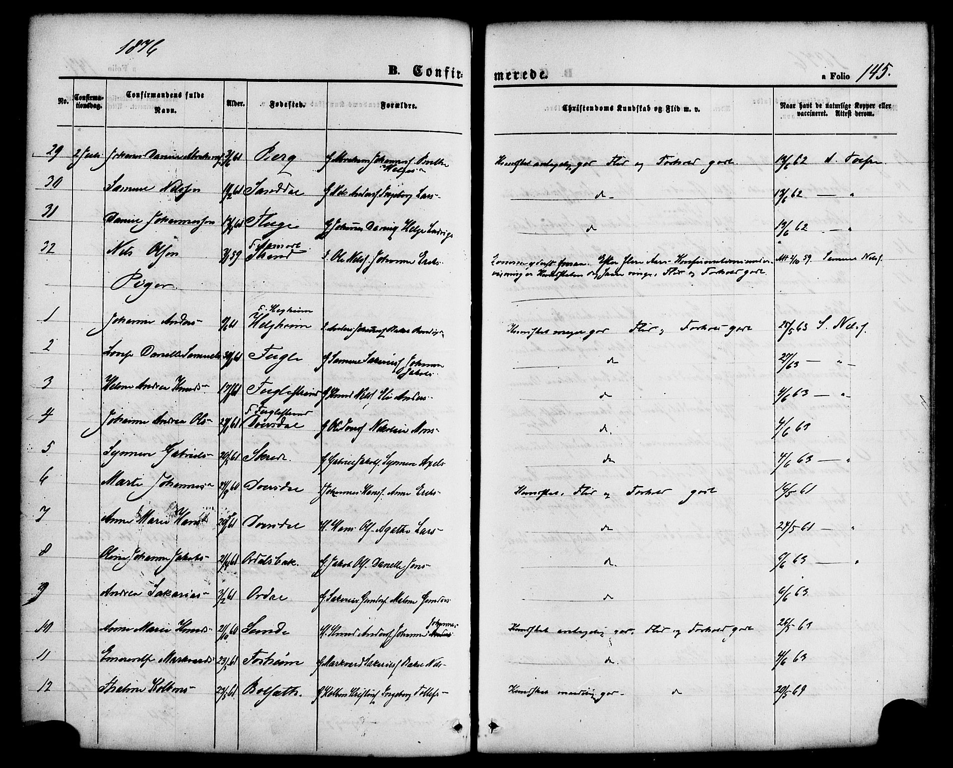 Jølster sokneprestembete, AV/SAB-A-80701/H/Haa/Haaa/L0011: Parish register (official) no. A 11, 1866-1881, p. 145