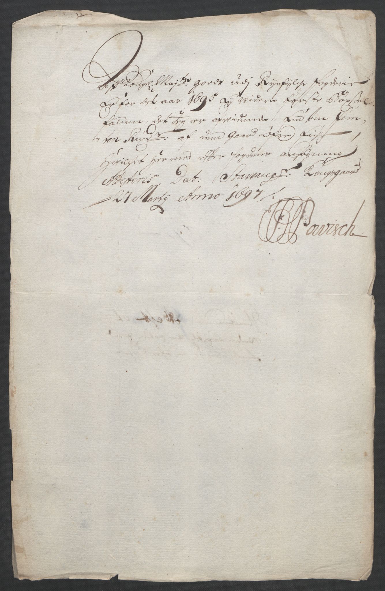 Rentekammeret inntil 1814, Reviderte regnskaper, Fogderegnskap, AV/RA-EA-4092/R47/L2857: Fogderegnskap Ryfylke, 1694-1696, p. 209