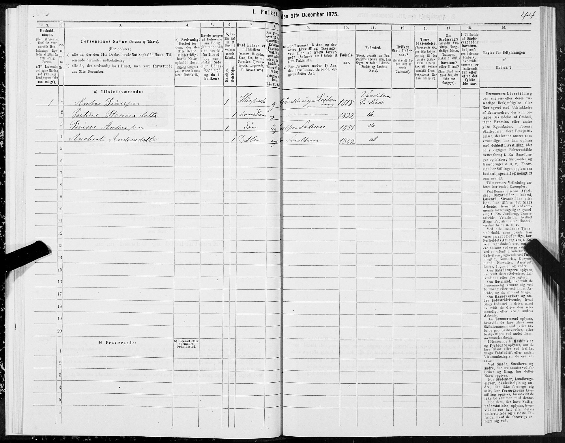 SAT, 1875 census for 1511P Vanylven, 1875, p. 4044