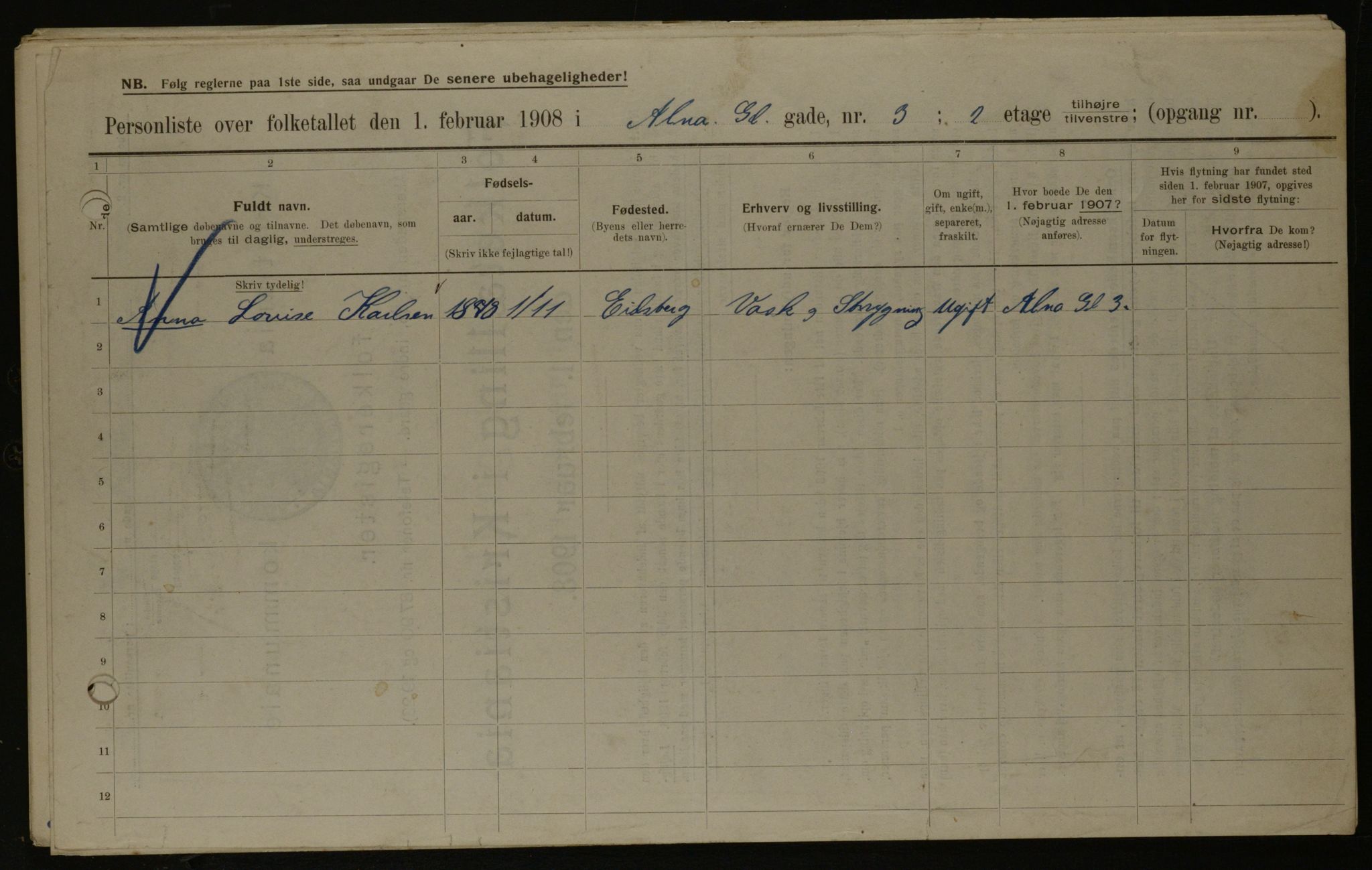 OBA, Municipal Census 1908 for Kristiania, 1908, p. 1388