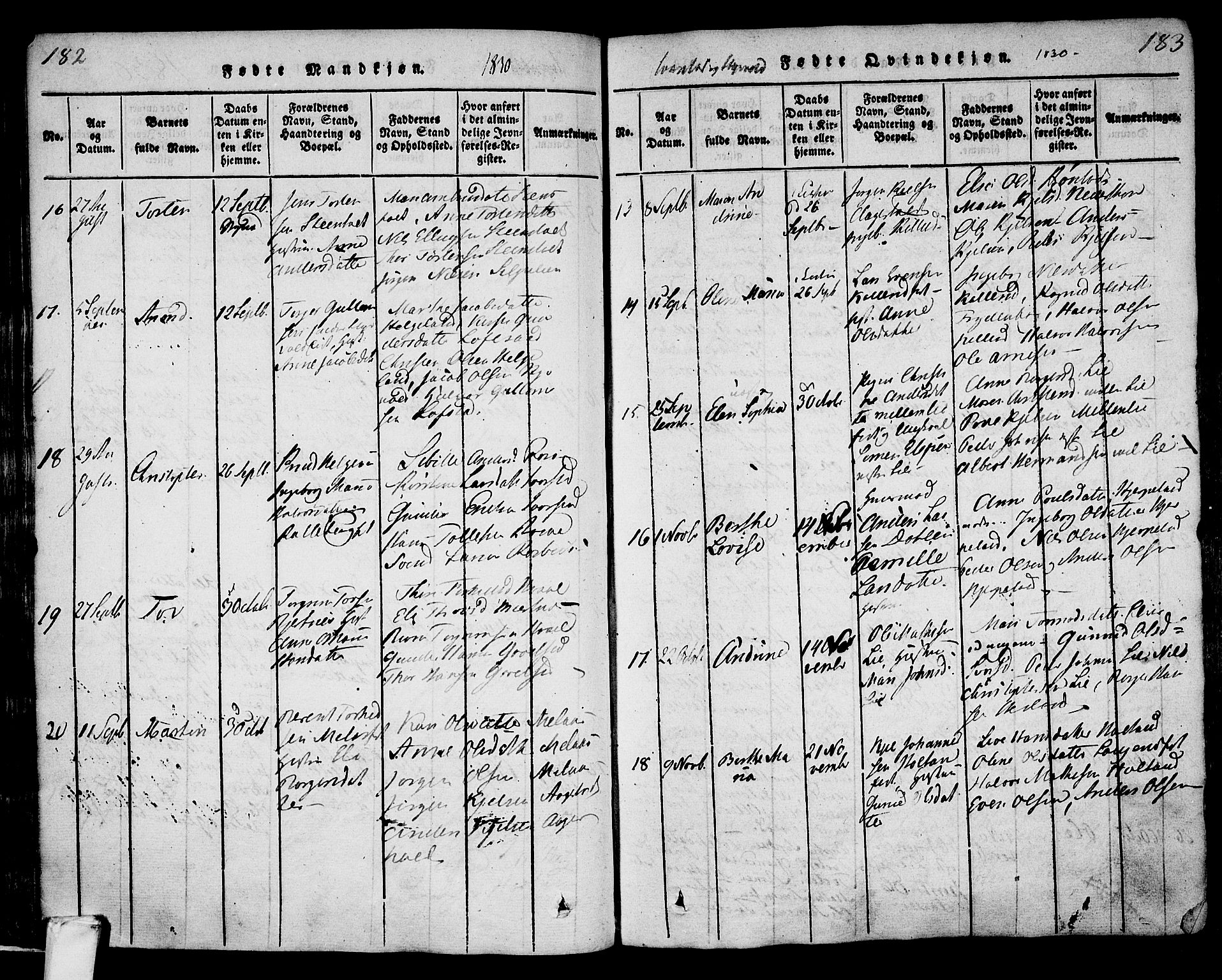 Lardal kirkebøker, AV/SAKO-A-350/F/Fa/L0005: Parish register (official) no. I 5, 1814-1835, p. 182-183