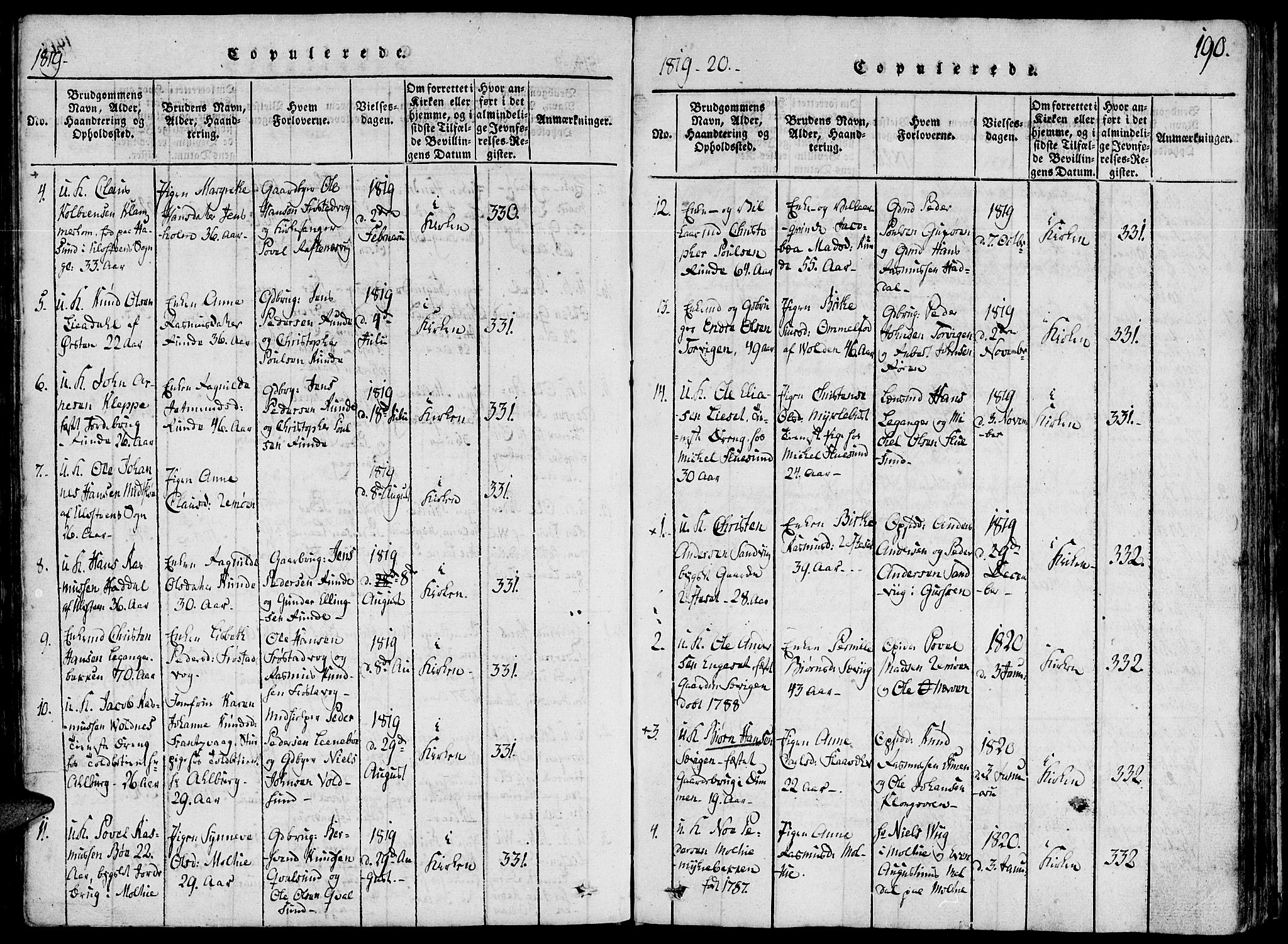 Ministerialprotokoller, klokkerbøker og fødselsregistre - Møre og Romsdal, AV/SAT-A-1454/507/L0069: Parish register (official) no. 507A04, 1816-1841, p. 190