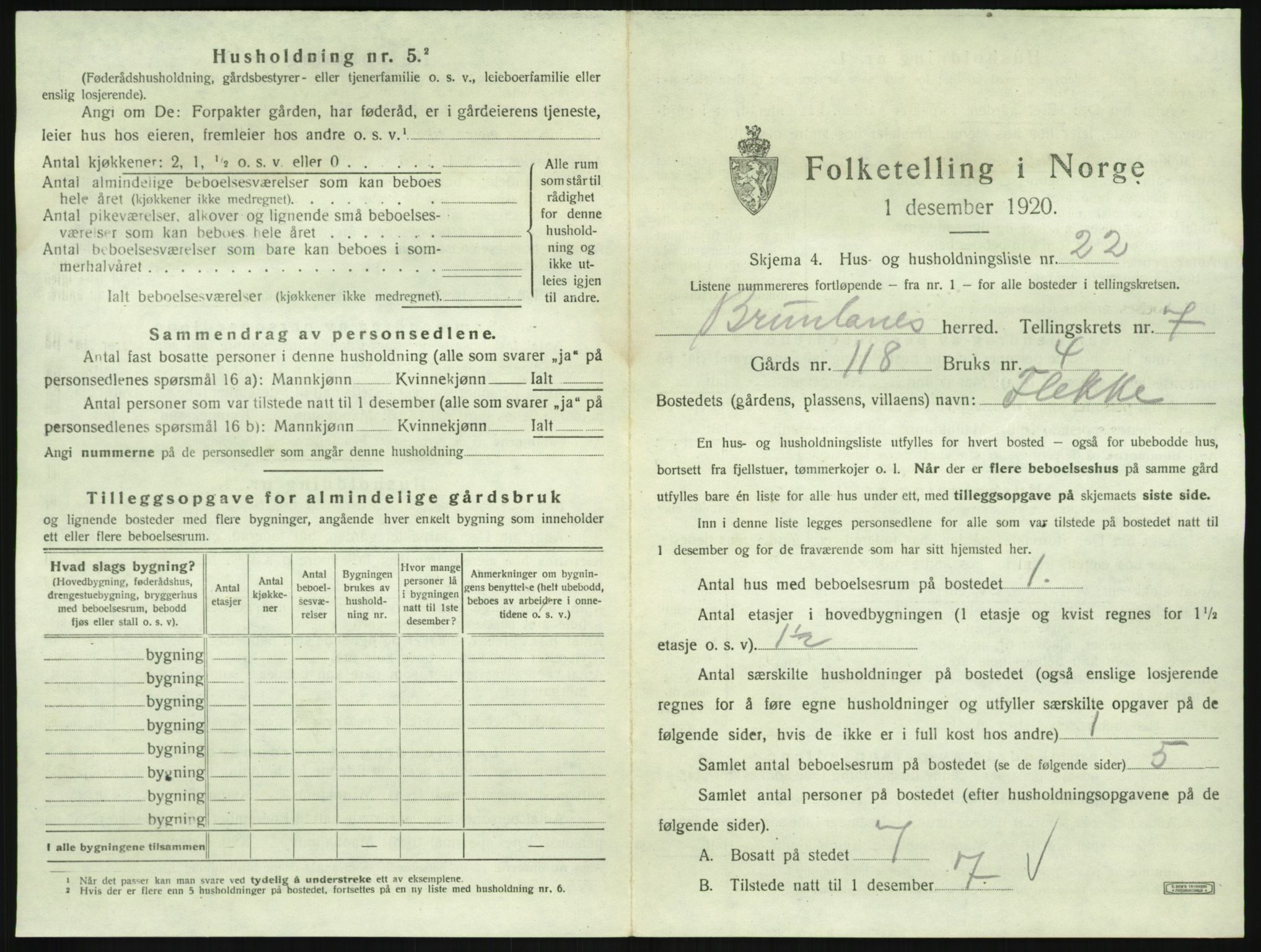 SAKO, 1920 census for Brunlanes, 1920, p. 965