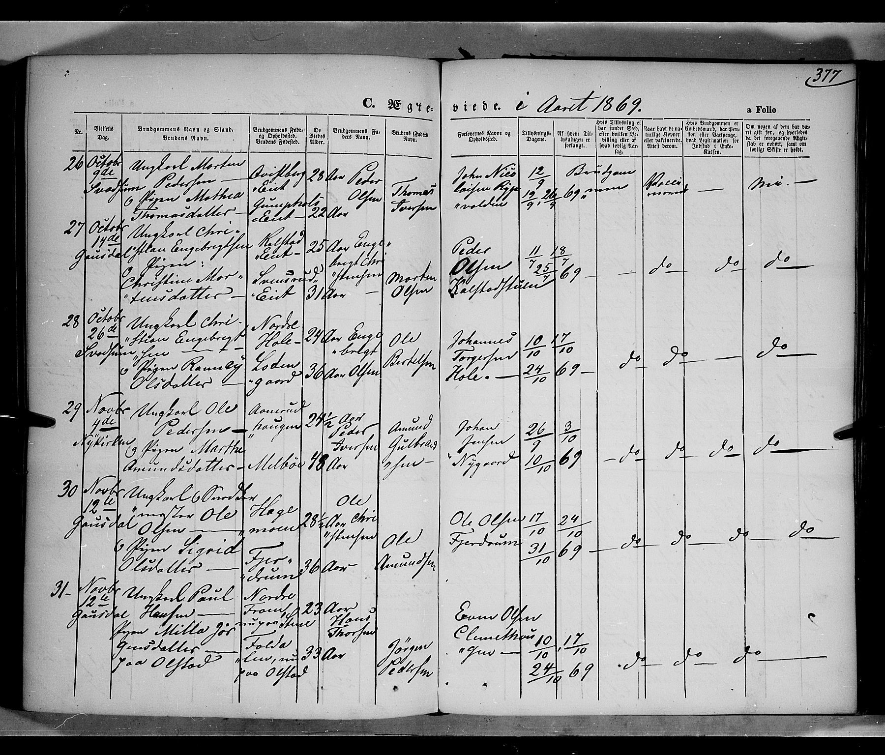 Gausdal prestekontor, SAH/PREST-090/H/Ha/Haa/L0009: Parish register (official) no. 9, 1862-1873, p. 377