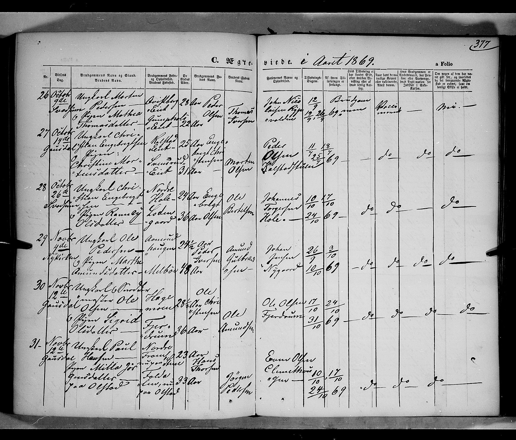 Gausdal prestekontor, AV/SAH-PREST-090/H/Ha/Haa/L0009: Parish register (official) no. 9, 1862-1873, p. 377