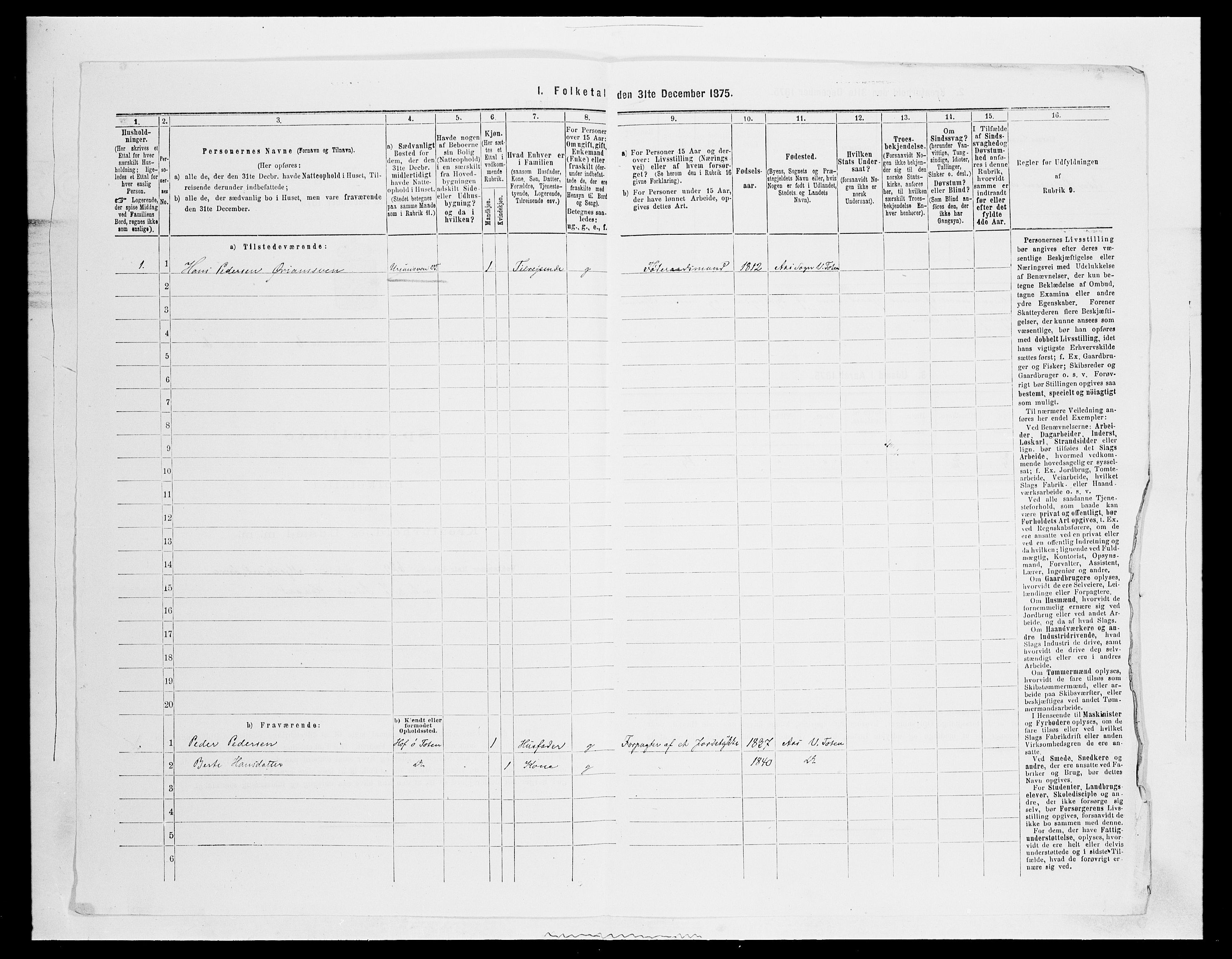 SAH, 1875 census for 0529P Vestre Toten, 1875, p. 1162