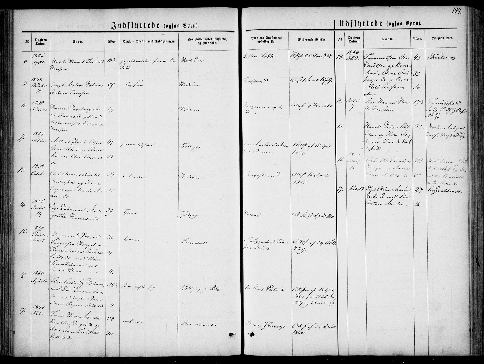 Larvik kirkebøker, AV/SAKO-A-352/F/Fa/L0005: Parish register (official) no. I 5, 1856-1870, p. 144