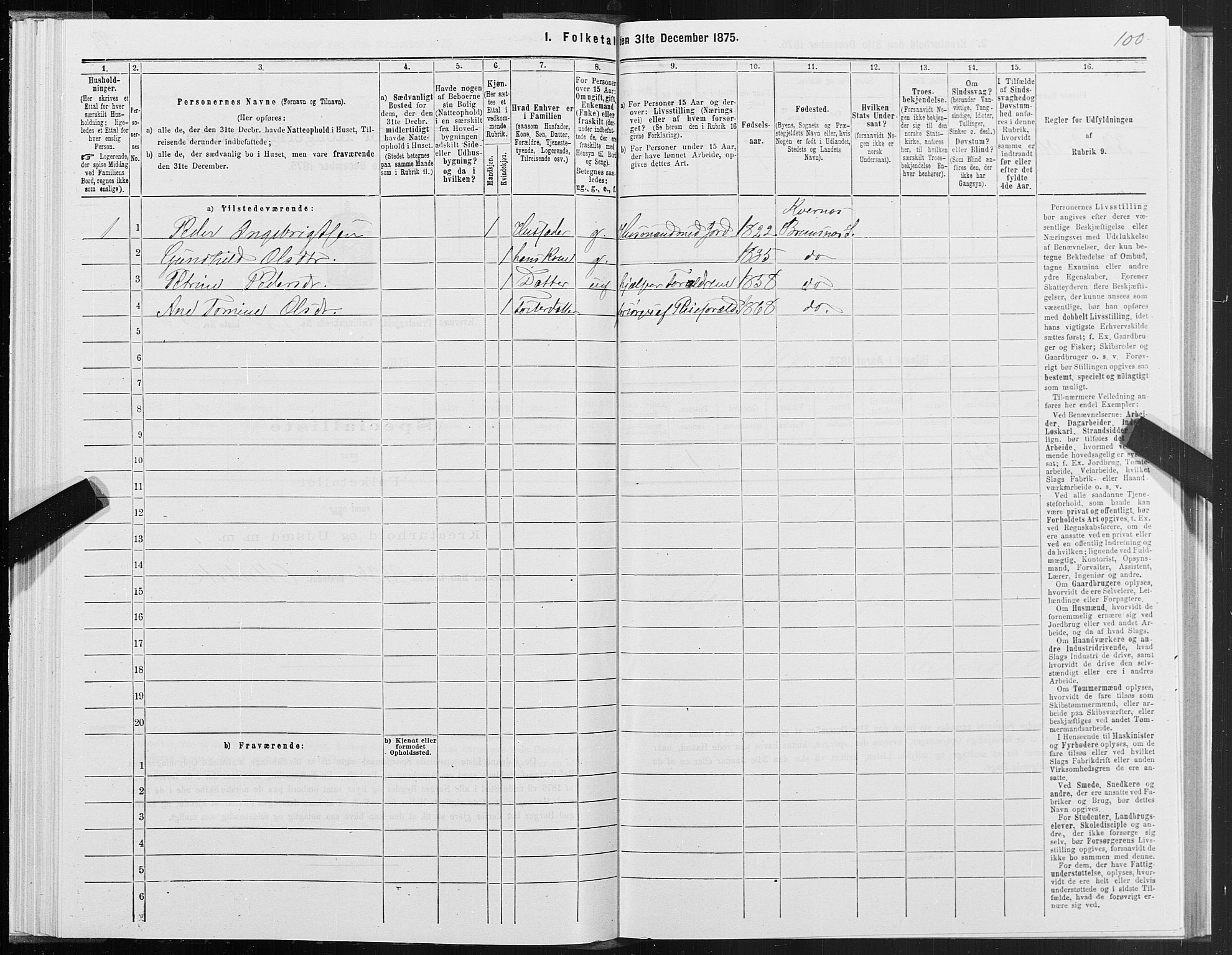 SAT, 1875 census for 1553P Kvernes, 1875, p. 7100