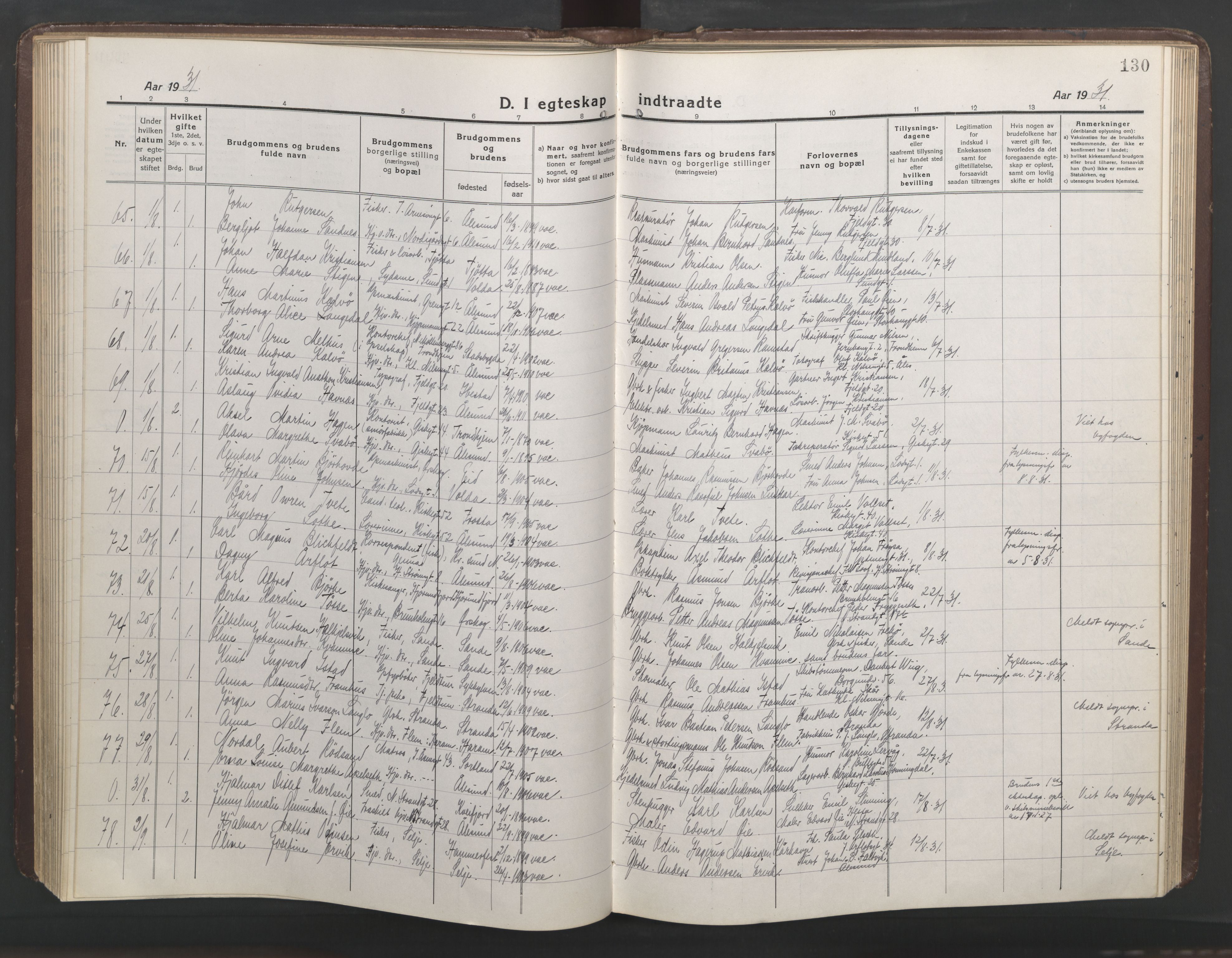 Ministerialprotokoller, klokkerbøker og fødselsregistre - Møre og Romsdal, AV/SAT-A-1454/529/L0473: Parish register (copy) no. 529C10, 1918-1941, p. 130