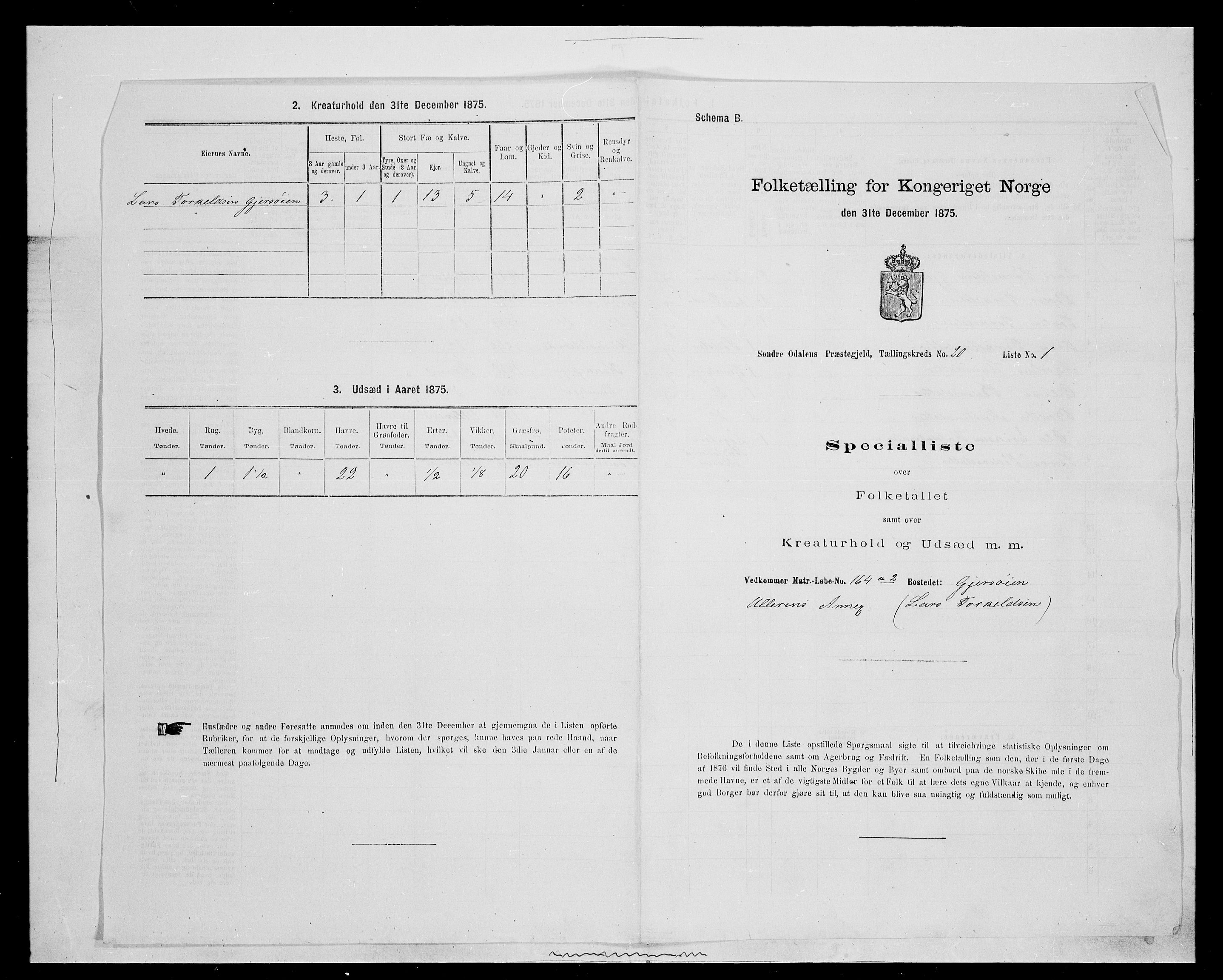 SAH, 1875 census for 0419P Sør-Odal, 1875, p. 1646