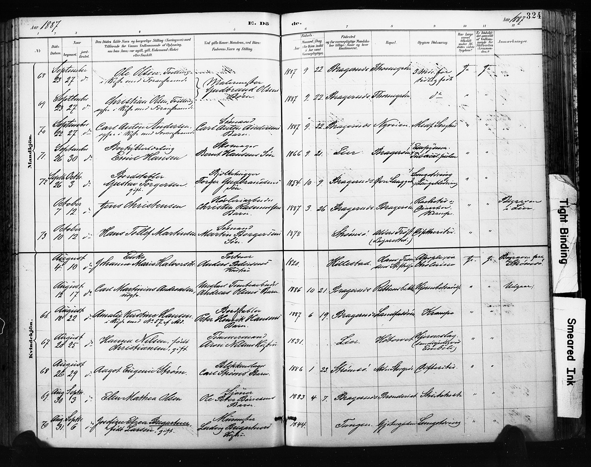 Bragernes kirkebøker, SAKO/A-6/F/Fb/L0007: Parish register (official) no. II 7, 1885-1893, p. 324