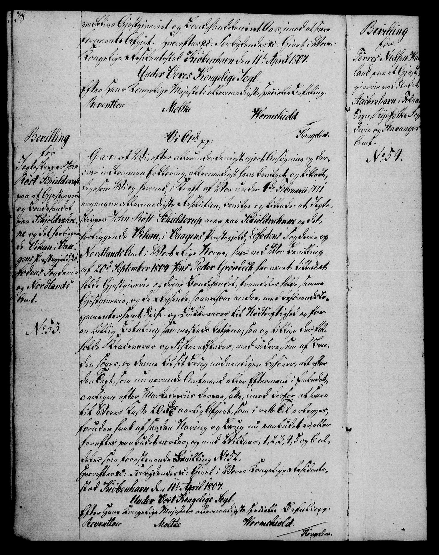 Rentekammeret, Kammerkanselliet, AV/RA-EA-3111/G/Gg/Gga/L0019: Norsk ekspedisjonsprotokoll med register (merket RK 53.19), 1807-1810, p. 38