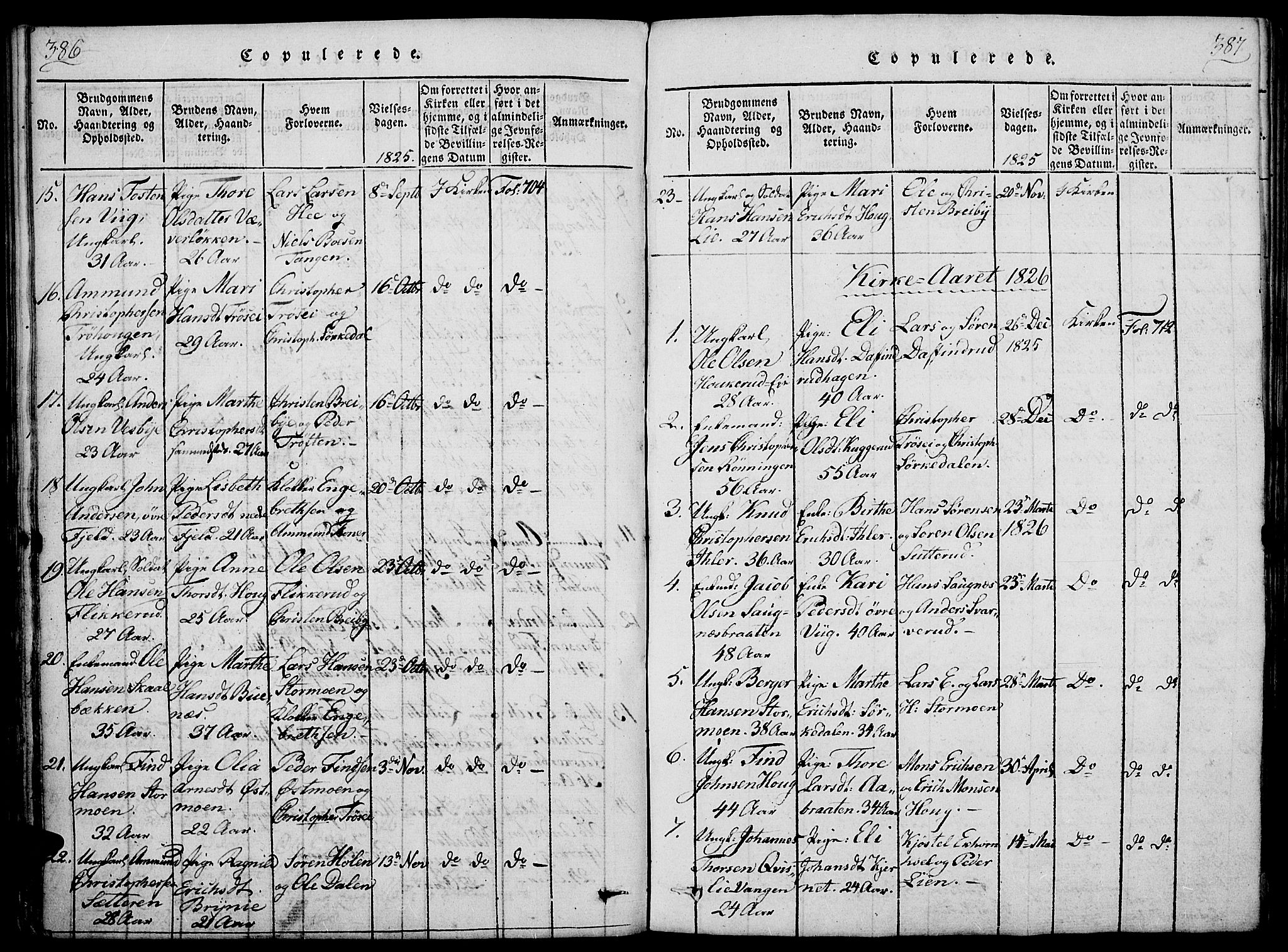 Nord-Odal prestekontor, AV/SAH-PREST-032/H/Ha/Haa/L0001: Parish register (official) no. 1, 1819-1838, p. 386-387