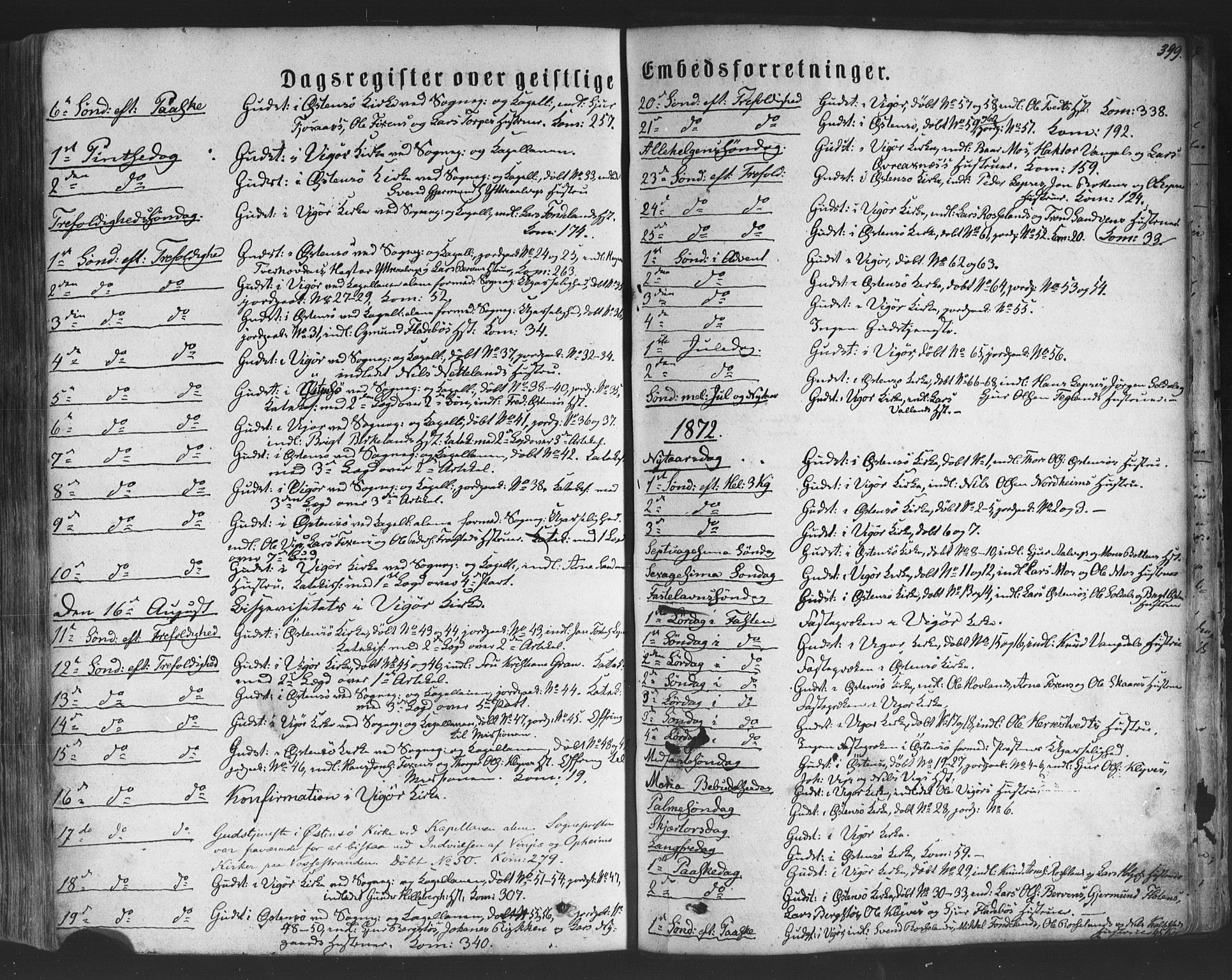 Kvam sokneprestembete, SAB/A-76201/H/Haa: Parish register (official) no. A 9, 1864-1879, p. 399