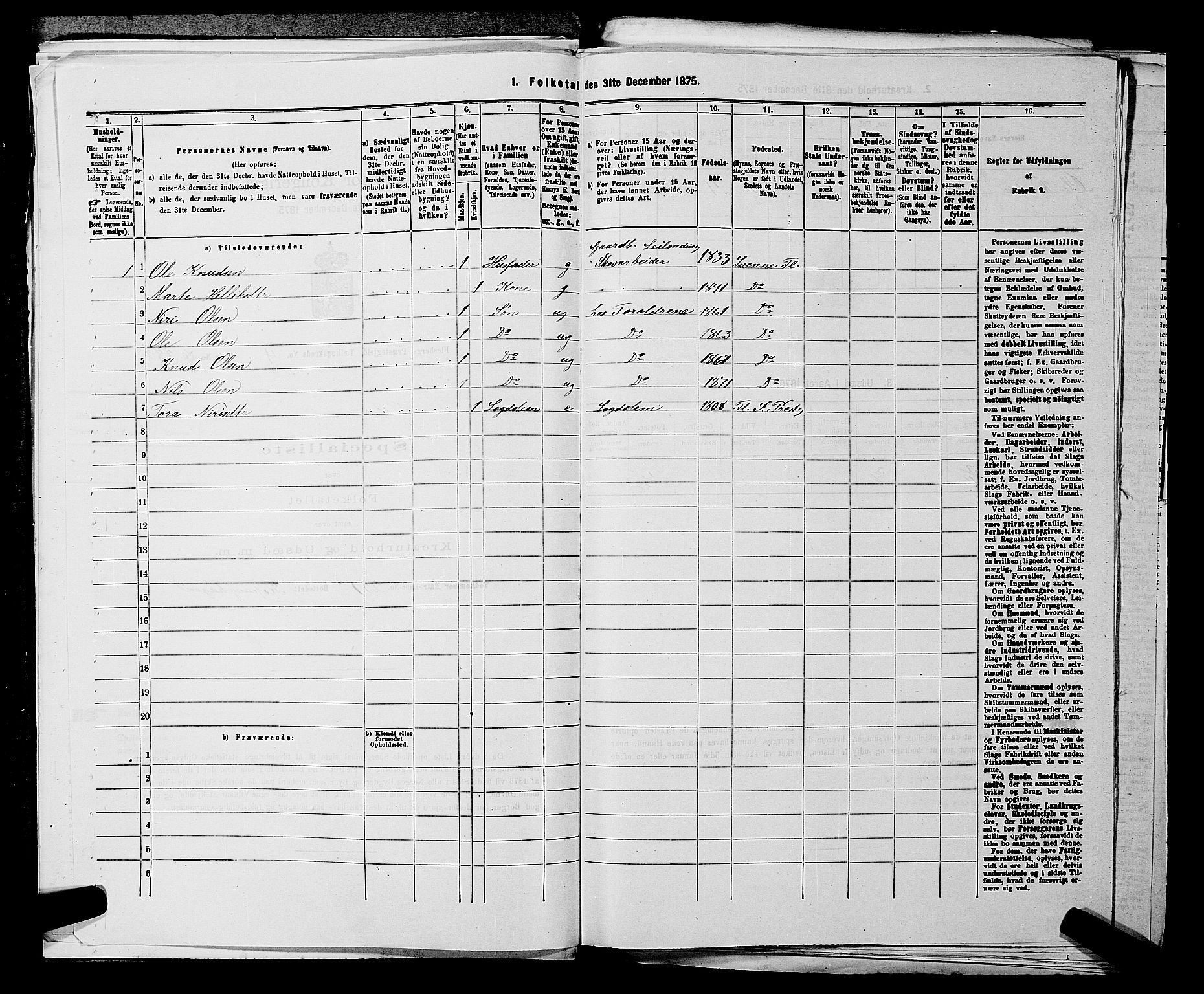 SAKO, 1875 census for 0631P Flesberg, 1875, p. 867