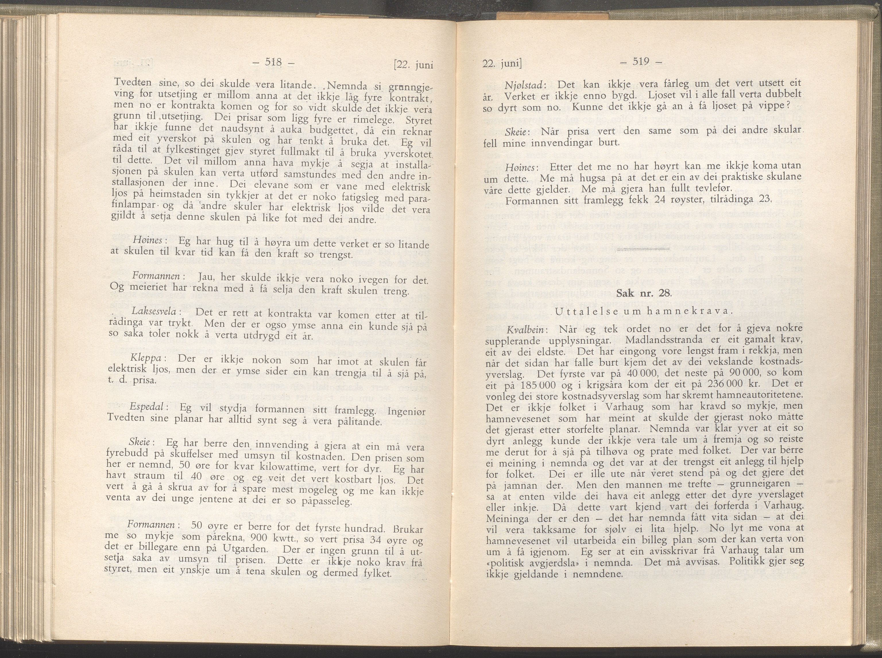 Rogaland fylkeskommune - Fylkesrådmannen , IKAR/A-900/A/Aa/Aaa/L0052: Møtebok , 1933, p. 518-519