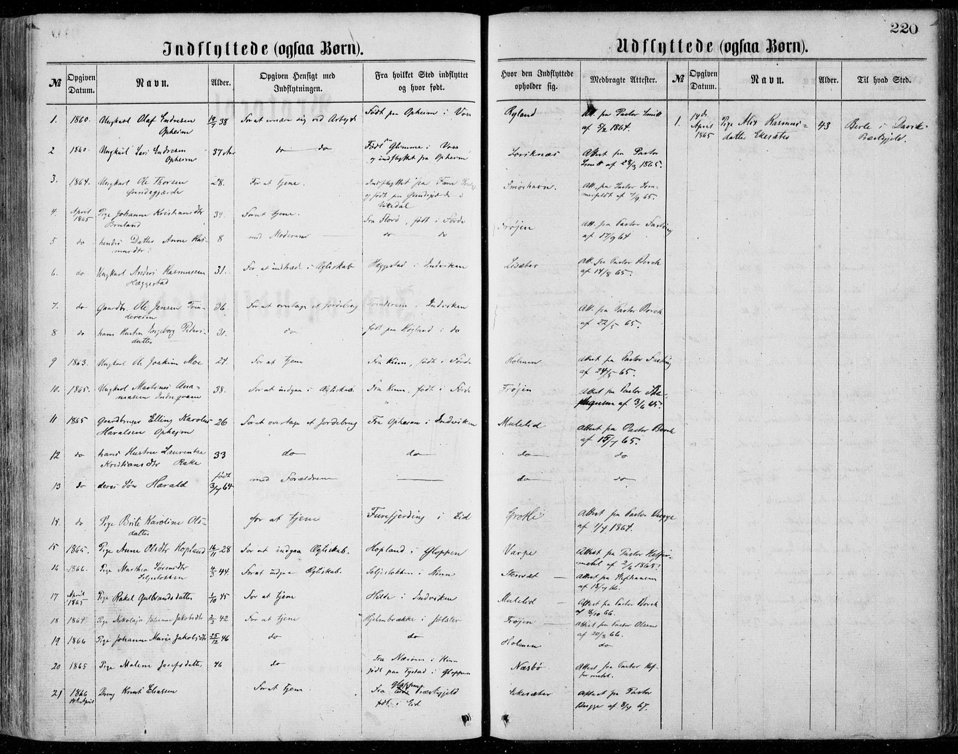 Bremanger sokneprestembete, SAB/A-82201/H/Haa/Haaa/L0001: Parish register (official) no. A  1, 1864-1883, p. 220