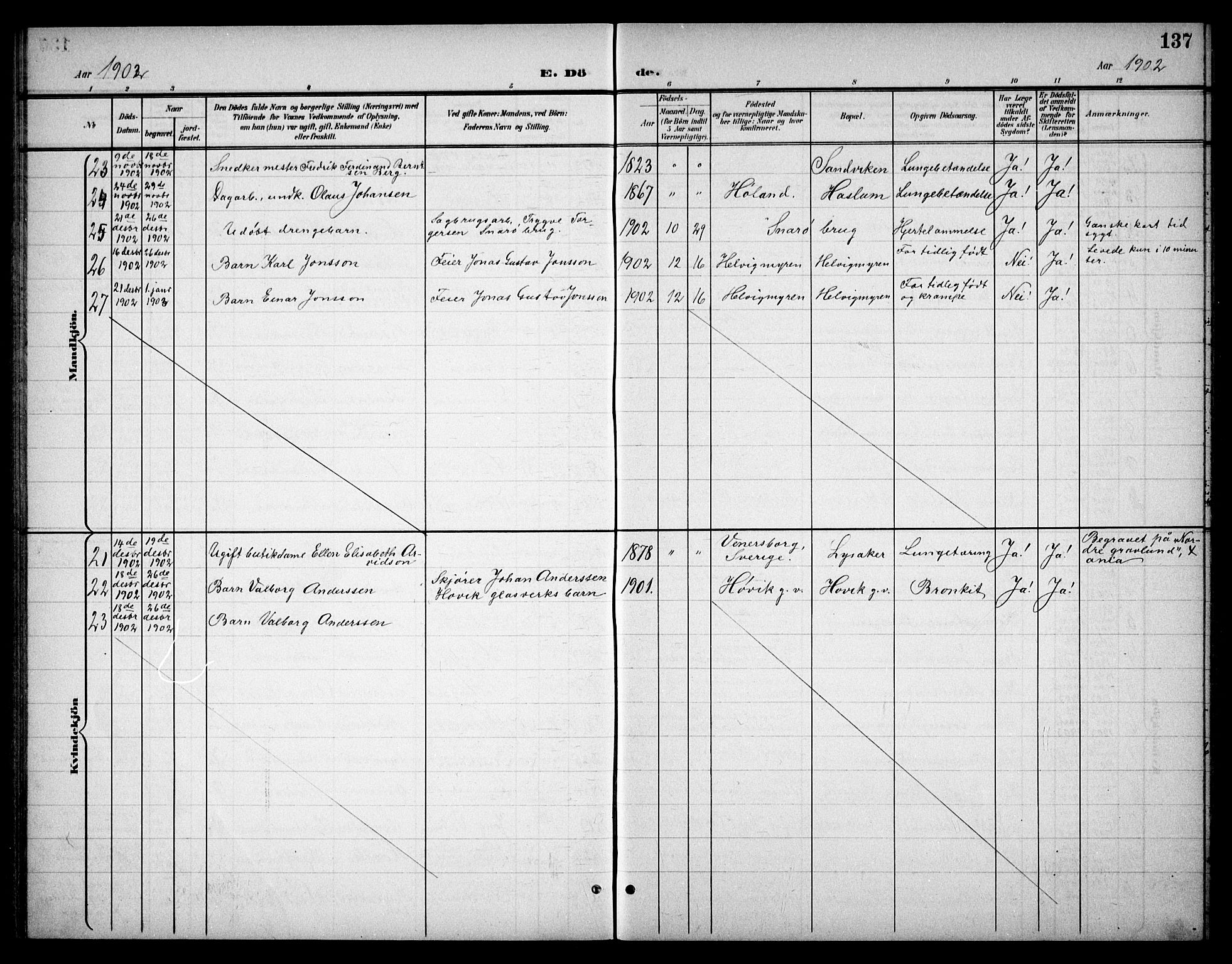 Østre Bærum prestekontor Kirkebøker, AV/SAO-A-10887/G/Ga/L0001: Parish register (copy) no. 1, 1898-1913, p. 137