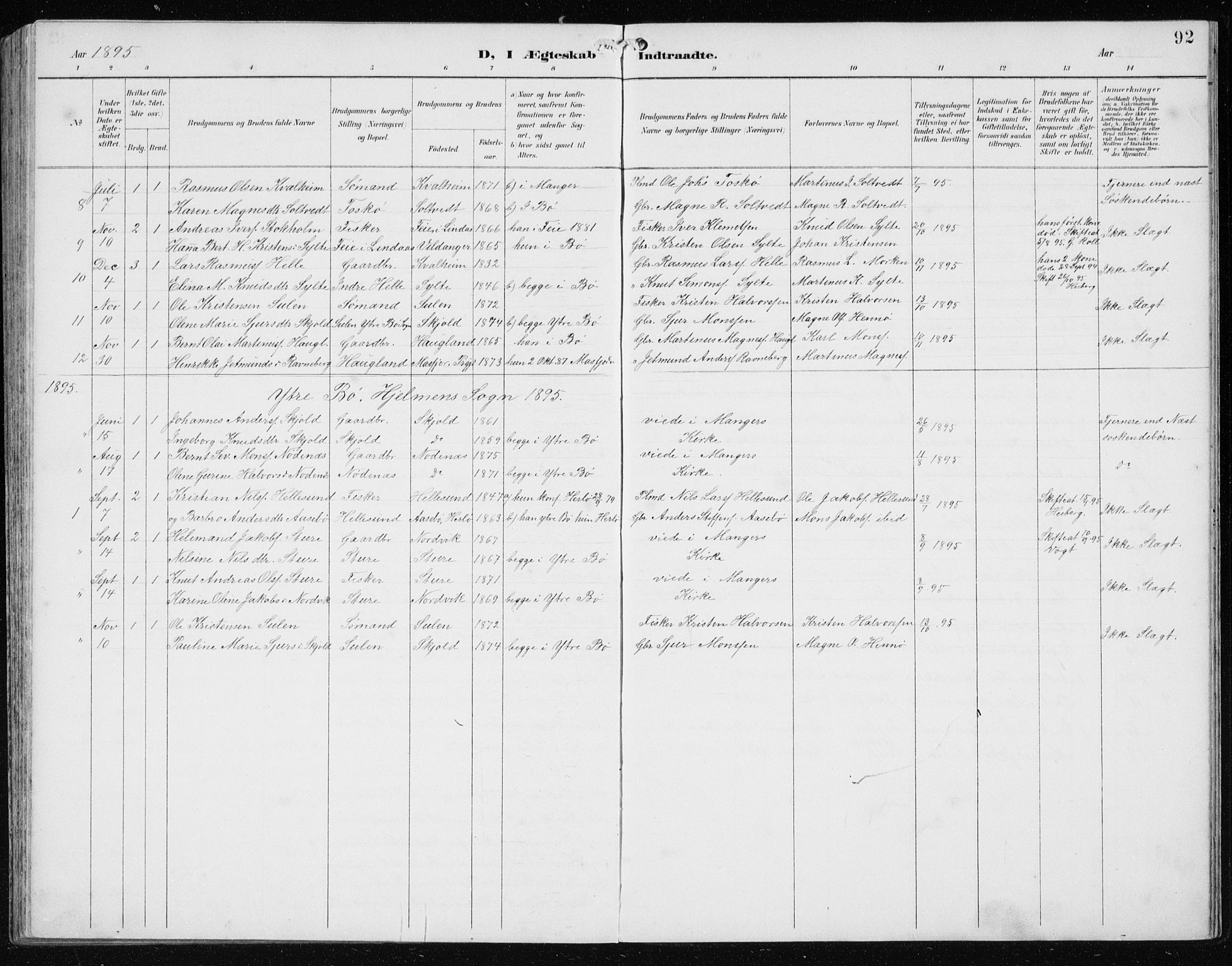 Manger sokneprestembete, AV/SAB-A-76801/H/Hab: Parish register (copy) no. B 3, 1891-1907, p. 92