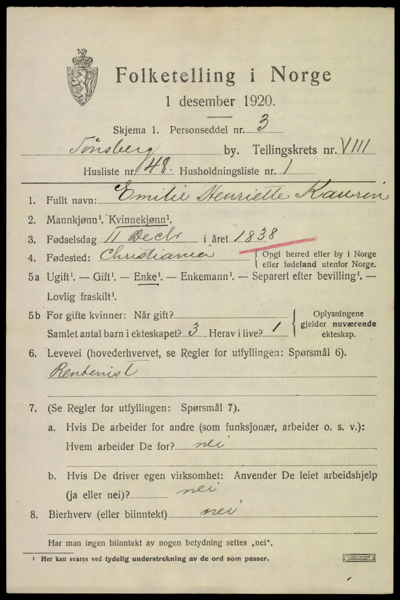 SAKO, 1920 census for Tønsberg, 1920, p. 17309