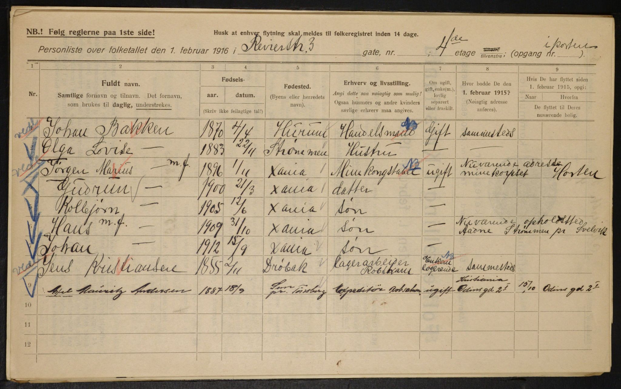 OBA, Municipal Census 1916 for Kristiania, 1916, p. 85014