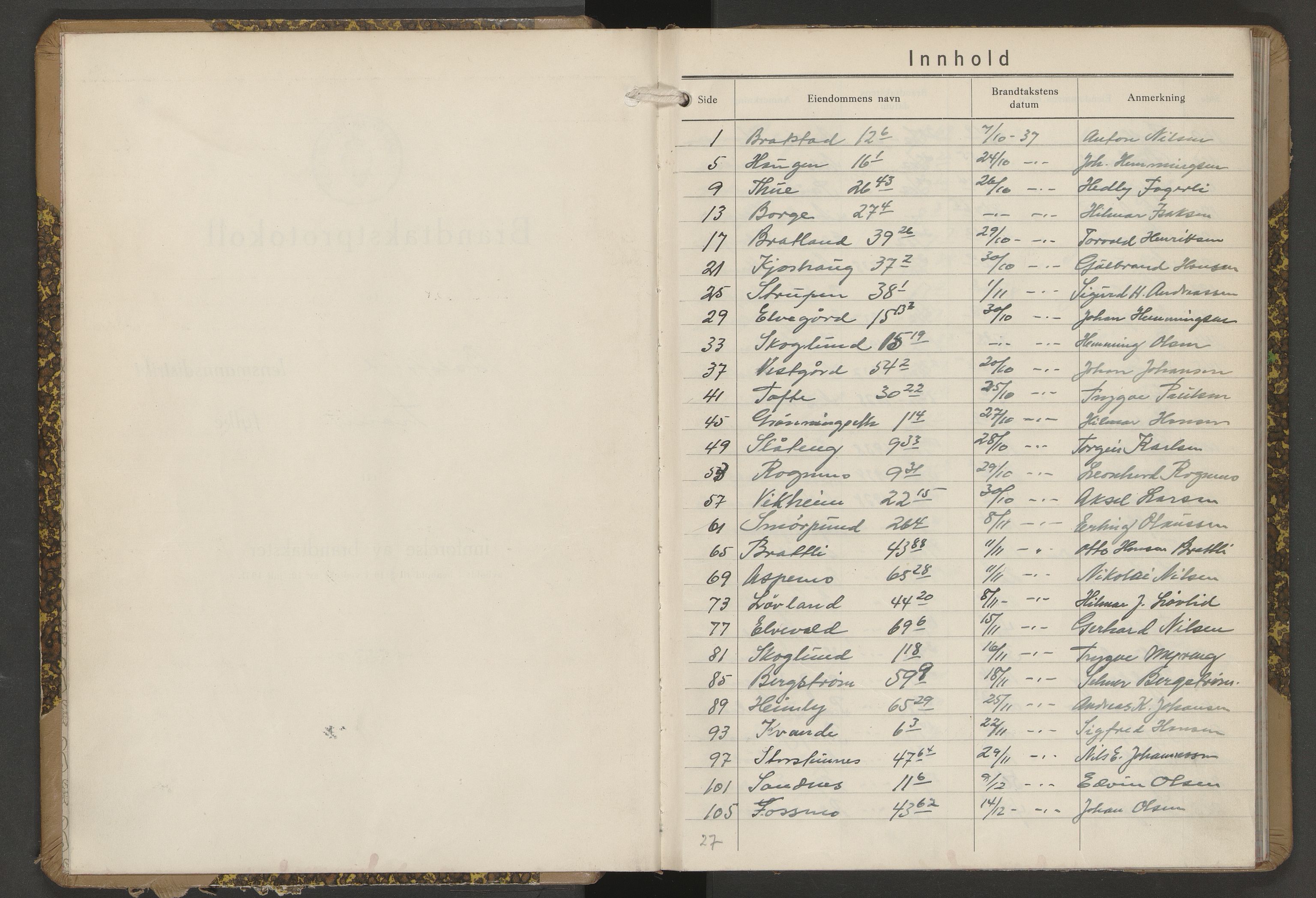 Lensmannen i Balsfjord, AV/SATØ-S-0085/Hf/Hfb/L0192: Branntakstprotokoller 1873-1979. Med register, 1937-1939