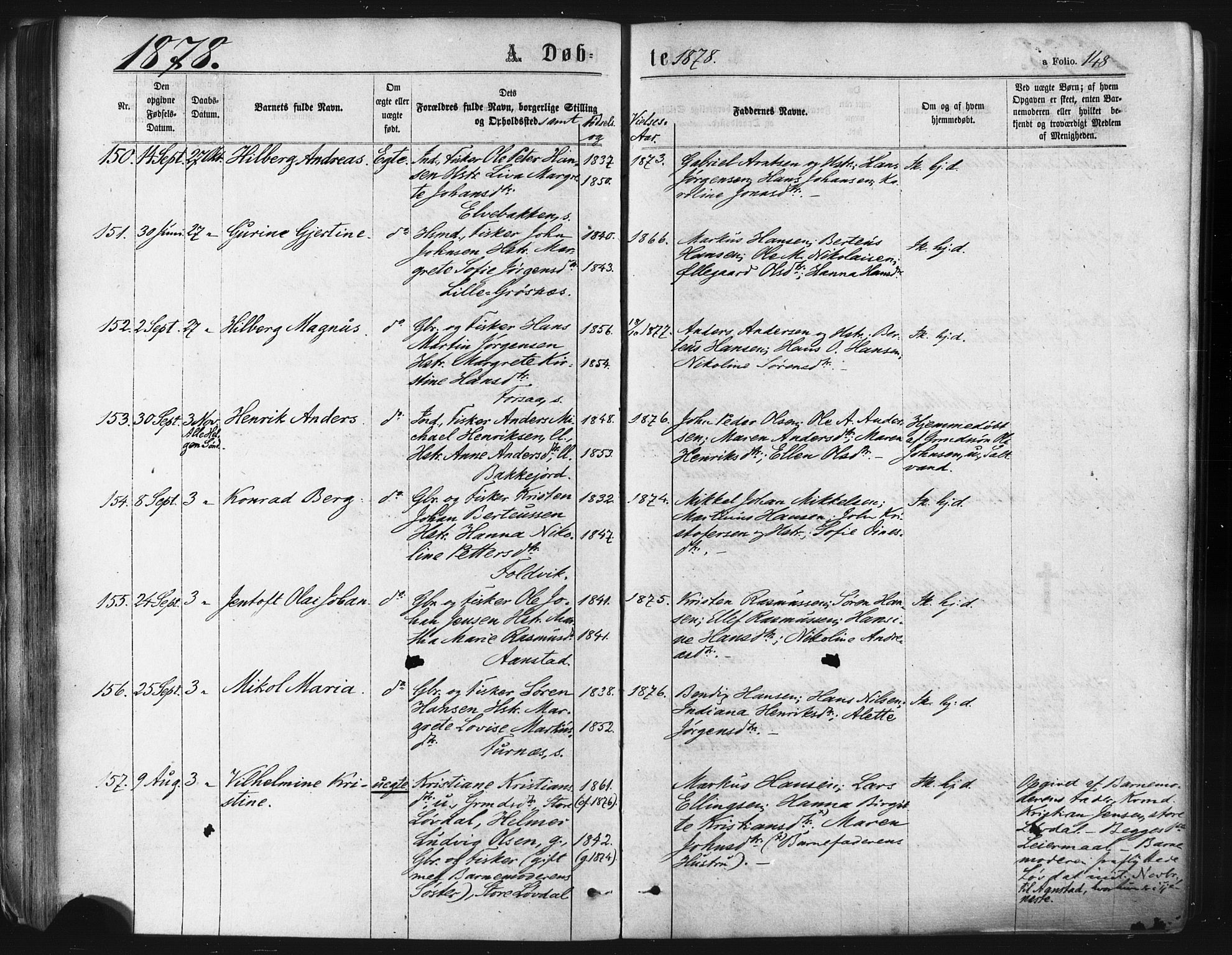 Ibestad sokneprestembete, SATØ/S-0077/H/Ha/Haa/L0010kirke: Parish register (official) no. 10, 1869-1879, p. 148