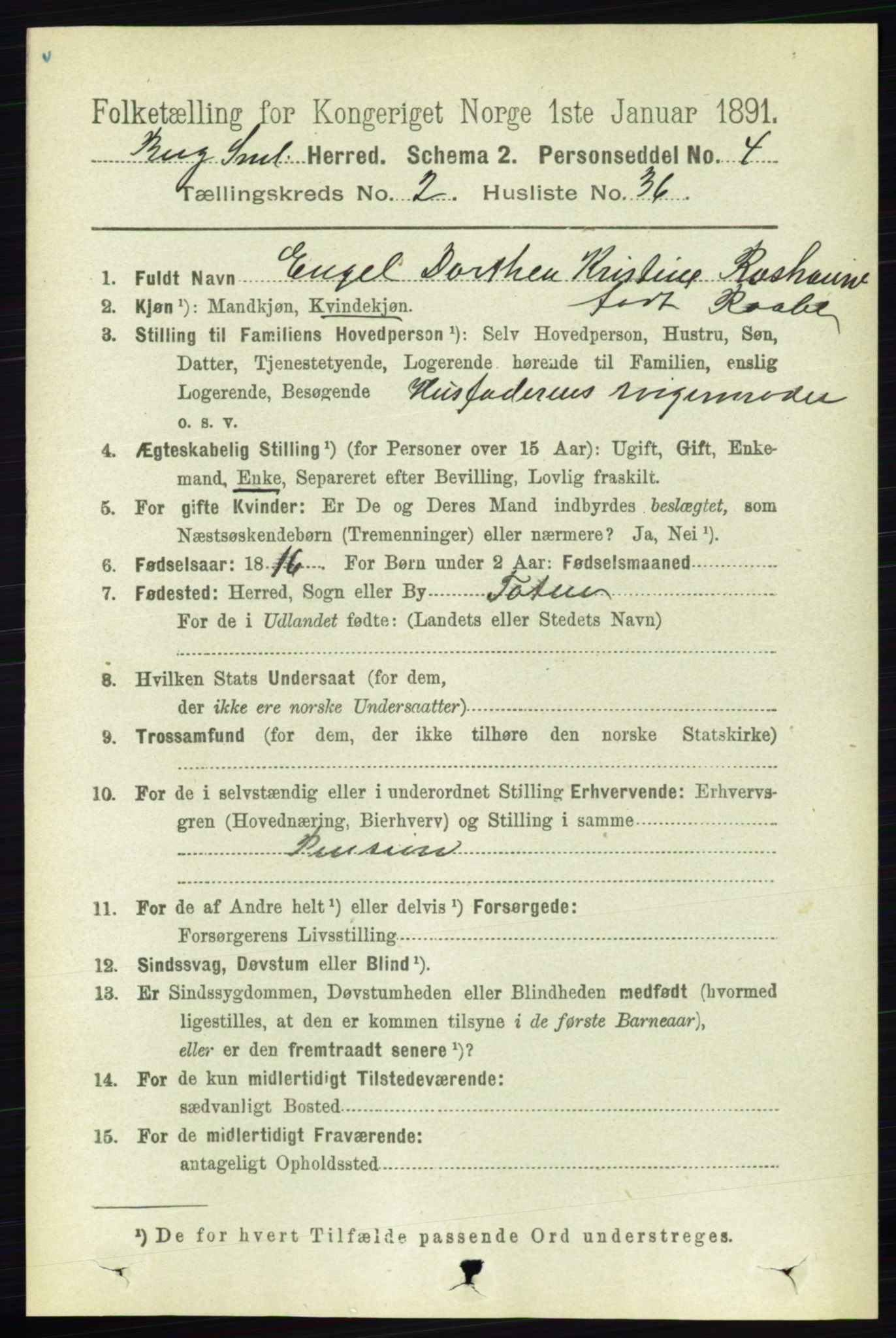 RA, 1891 census for 0116 Berg, 1891, p. 1223