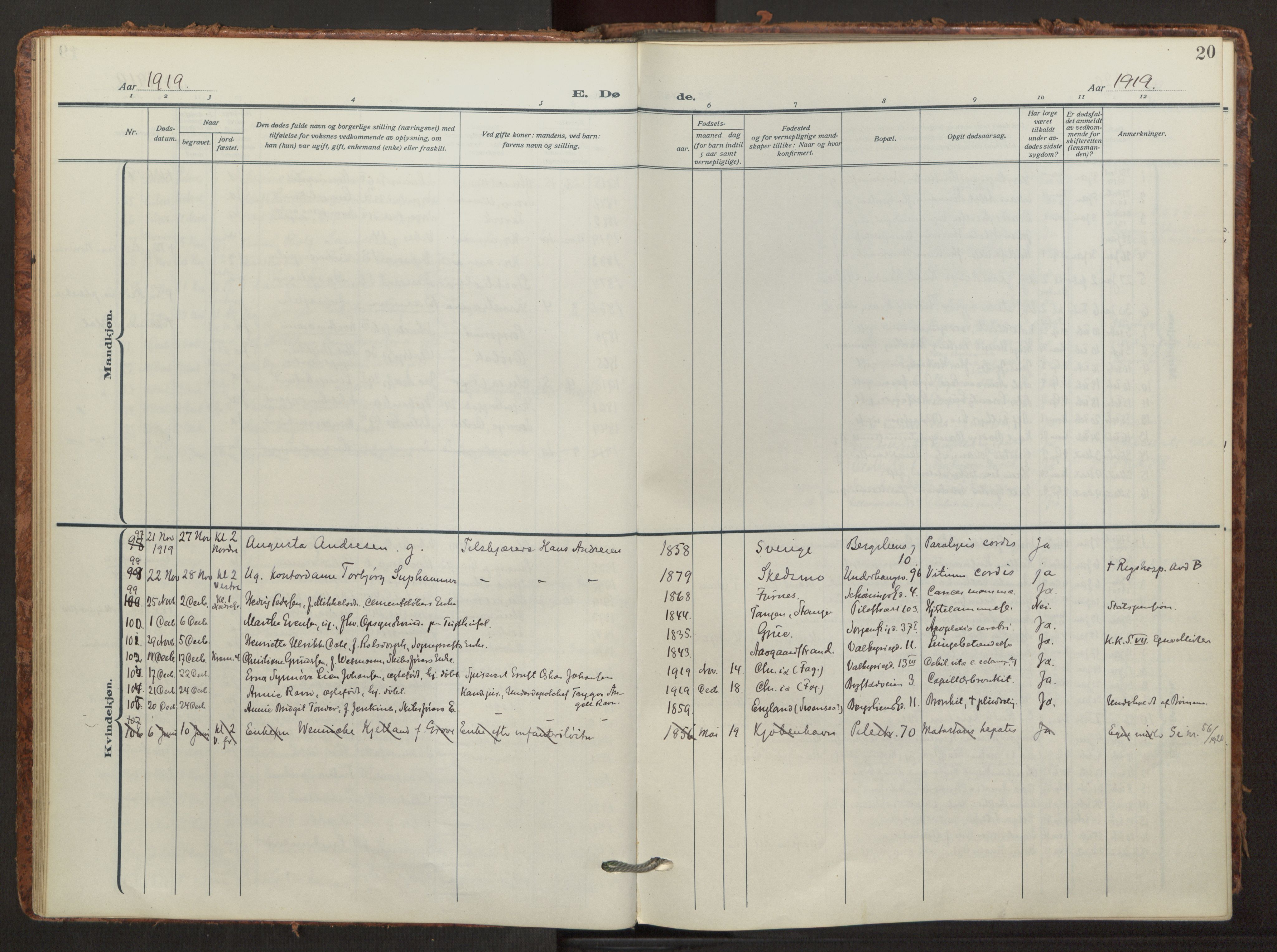 Fagerborg prestekontor Kirkebøker, SAO/A-10844/F/Fa/L0008: Parish register (official) no. 8, 1917-1938, p. 20