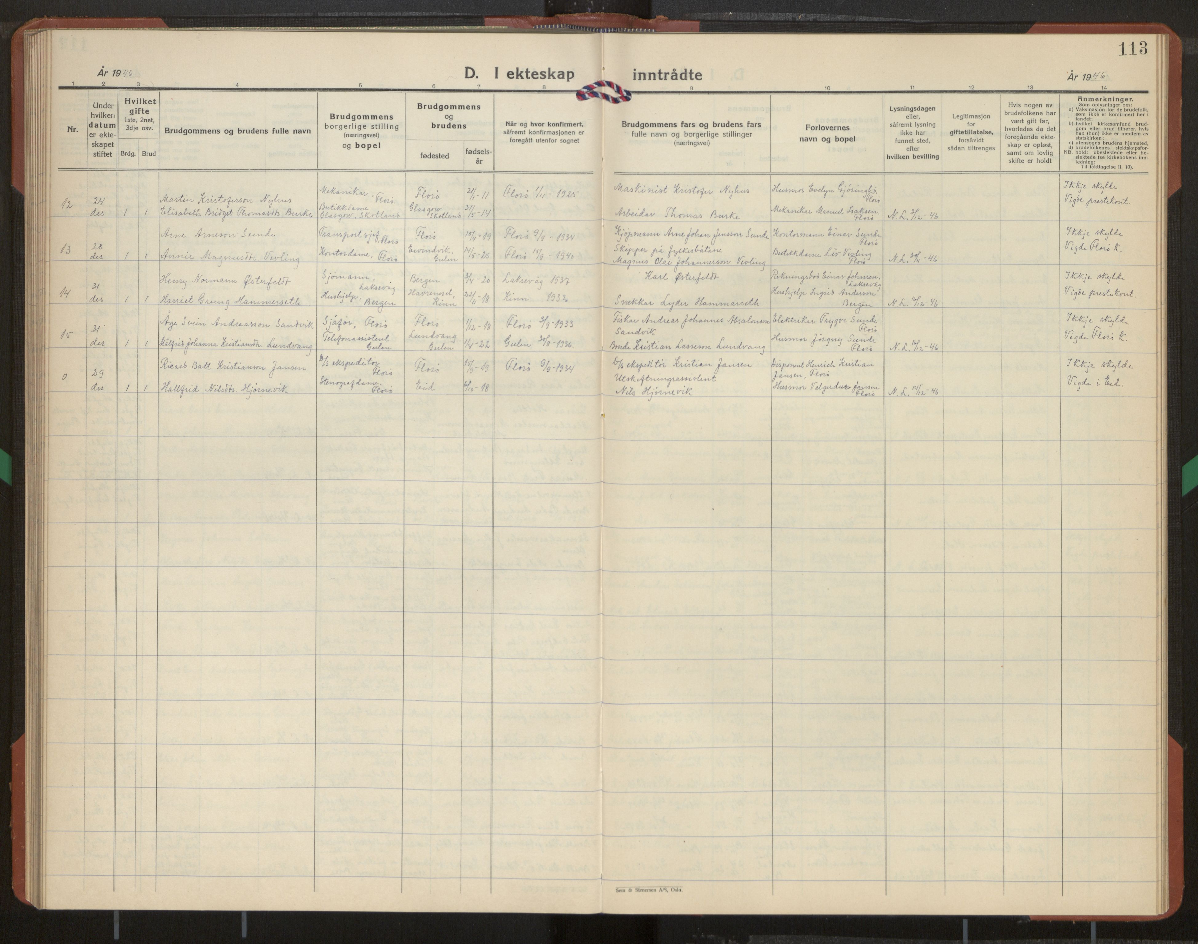 Kinn sokneprestembete, AV/SAB-A-80801/H/Hab/Habb/L0001: Parish register (copy) no. B 1, 1939-1959, p. 113