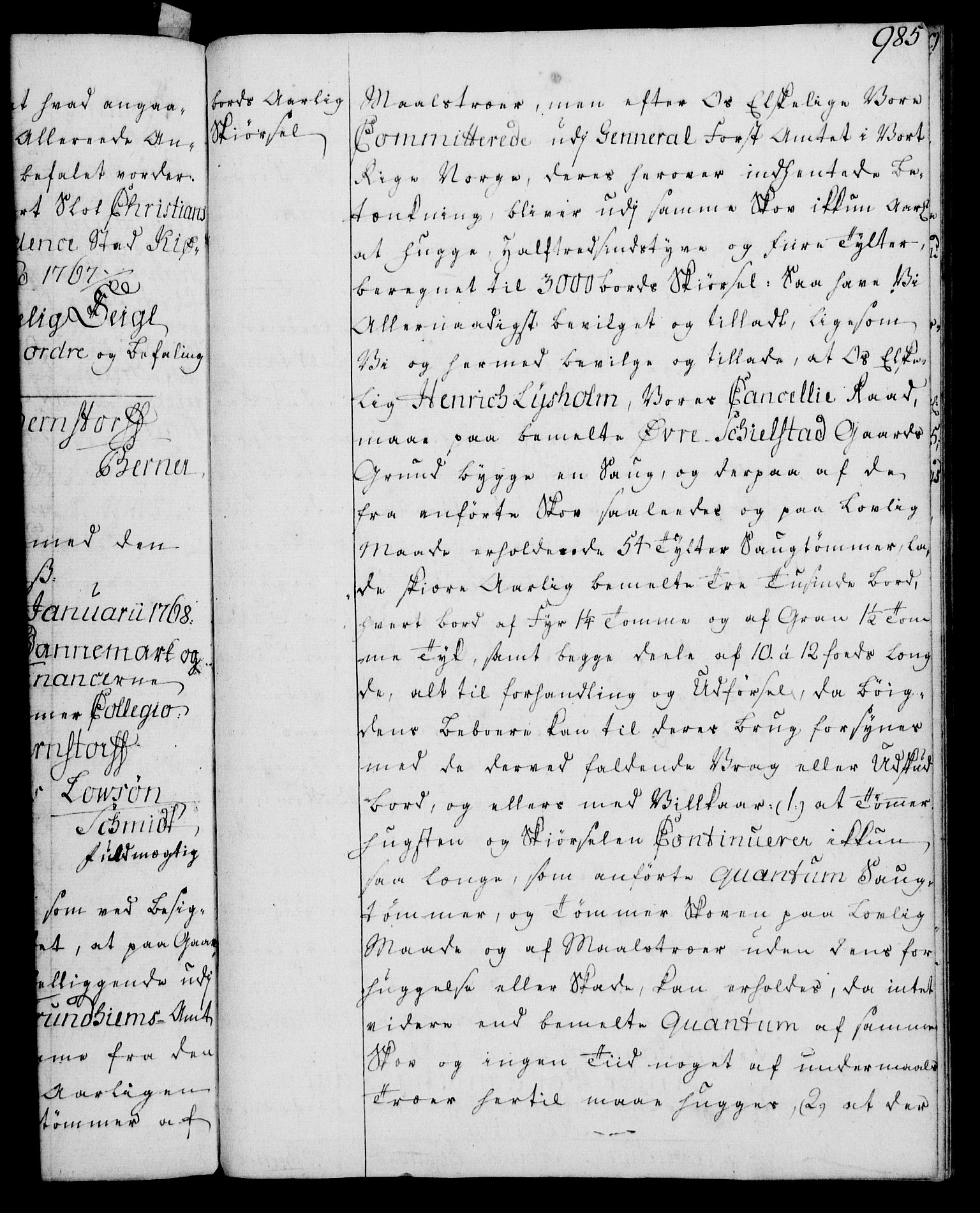Rentekammeret, Kammerkanselliet, RA/EA-3111/G/Gg/Gga/L0007: Norsk ekspedisjonsprotokoll med register (merket RK 53.7), 1759-1768, p. 985