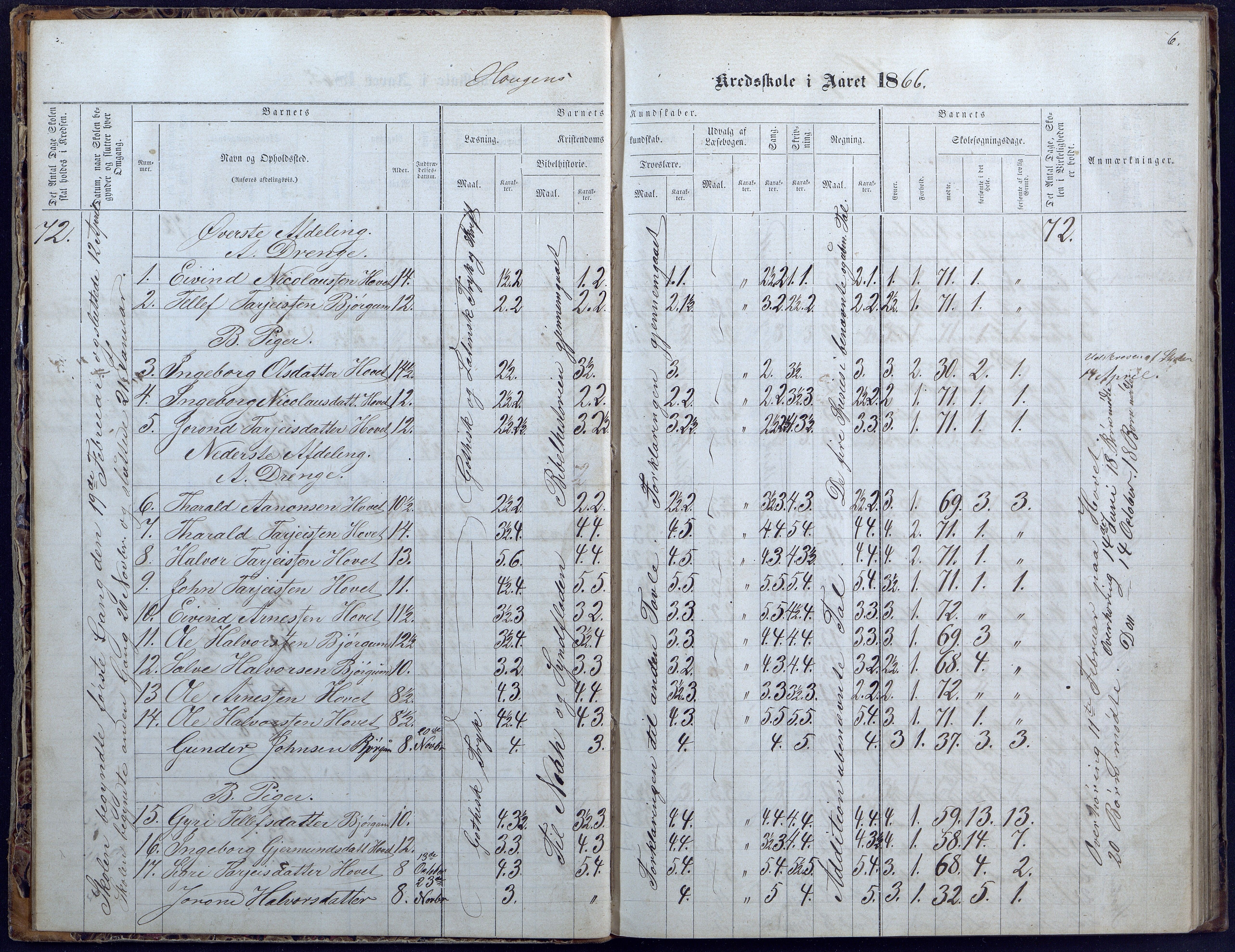 Hylestad kommune, AAKS/KA0939-PK/03/03b/L0004: Skoleprotokoll for Haugen og Brokke krets, 1863-1888, p. 6