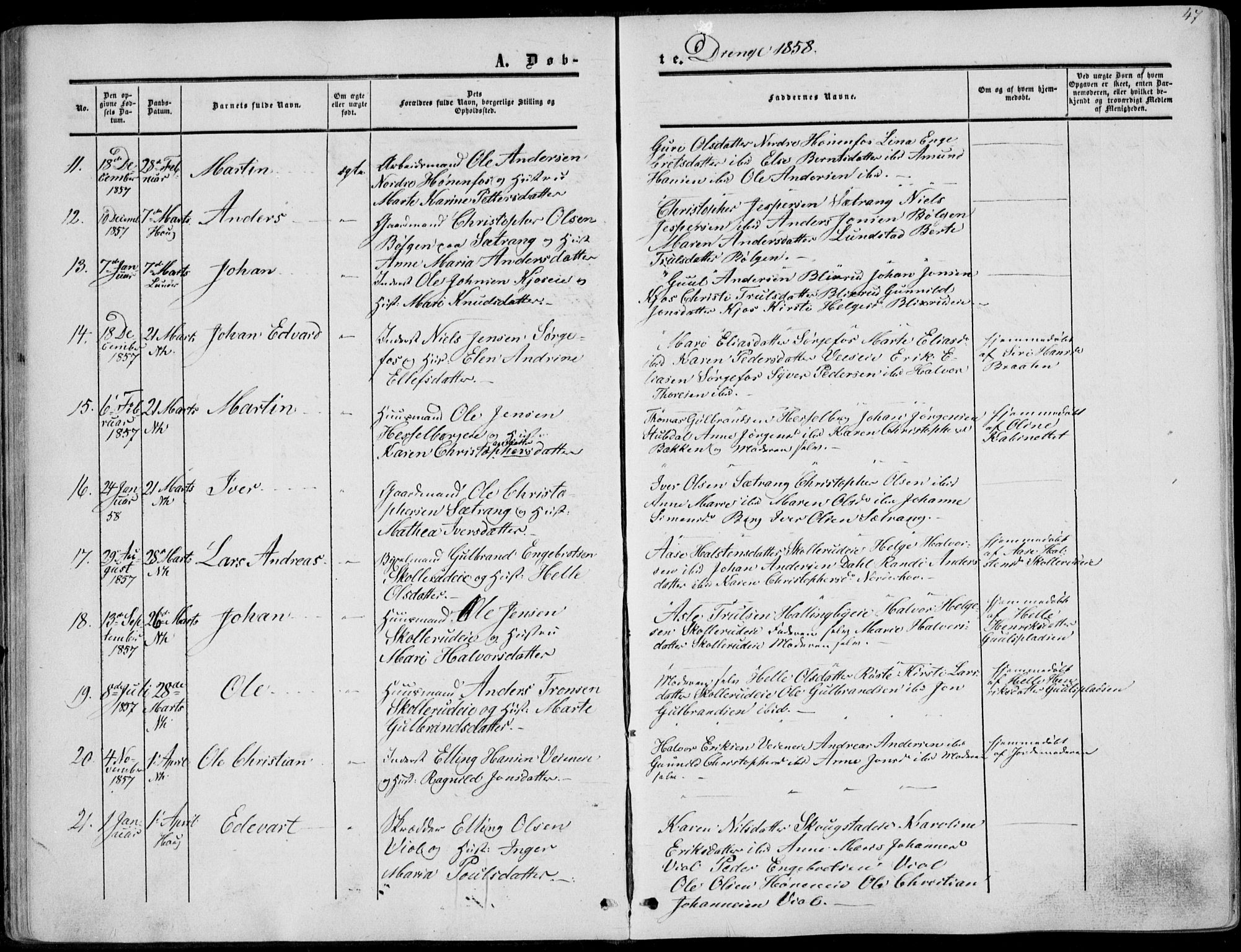 Norderhov kirkebøker, SAKO/A-237/F/Fa/L0012: Parish register (official) no. 12, 1856-1865, p. 47