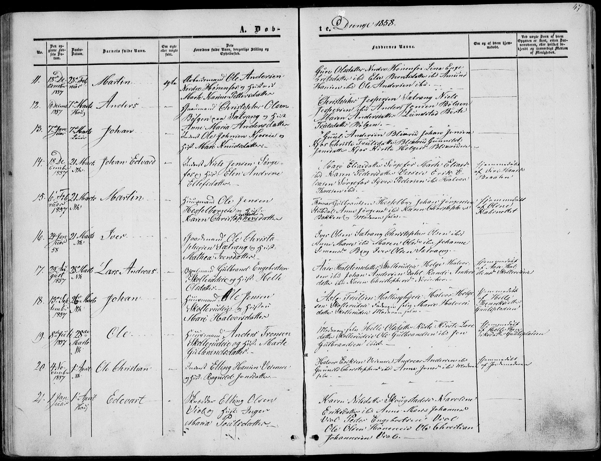 Norderhov kirkebøker, AV/SAKO-A-237/F/Fa/L0012: Parish register (official) no. 12, 1856-1865, p. 47