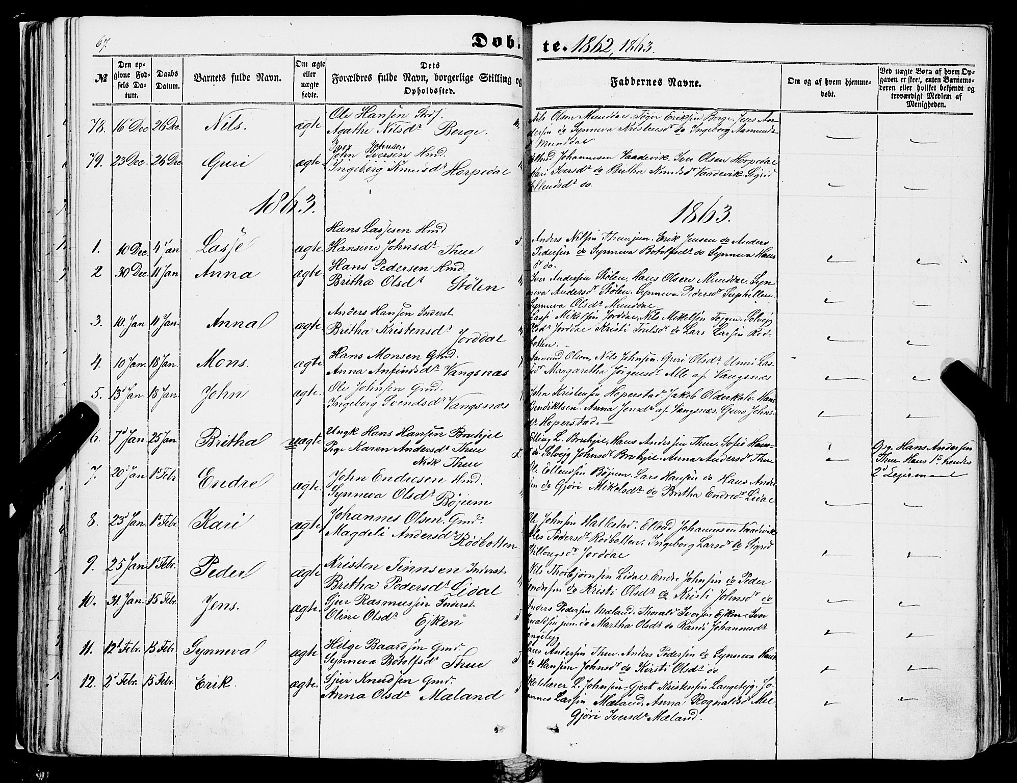 Balestrand sokneprestembete, AV/SAB-A-79601/H/Haa/Haaa/L0002: Parish register (official) no. A 2, 1847-1866, p. 67