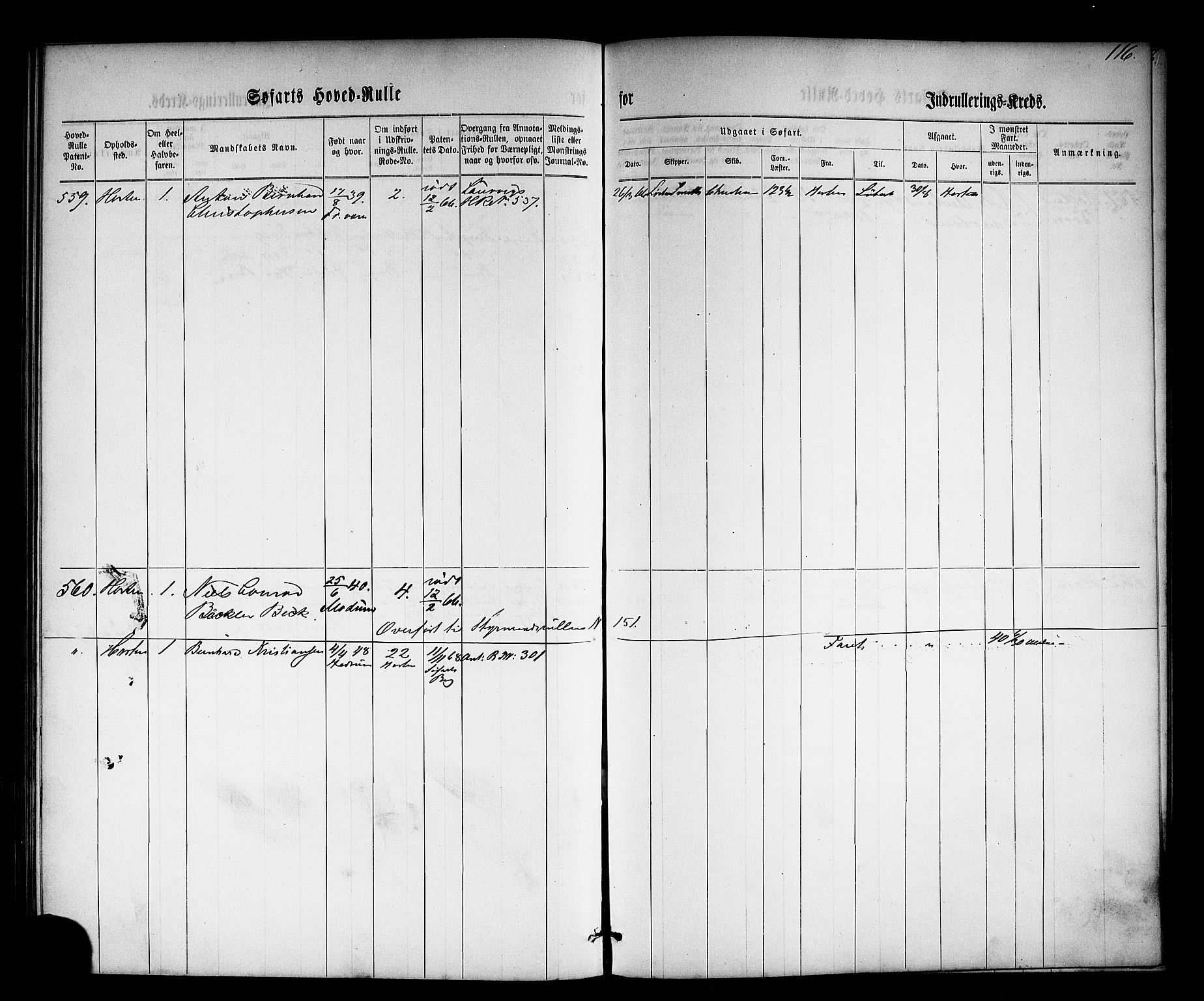 Horten innrulleringskontor, SAKO/A-785/F/Fc/L0002: Hovedrulle, 1861-1868, p. 135