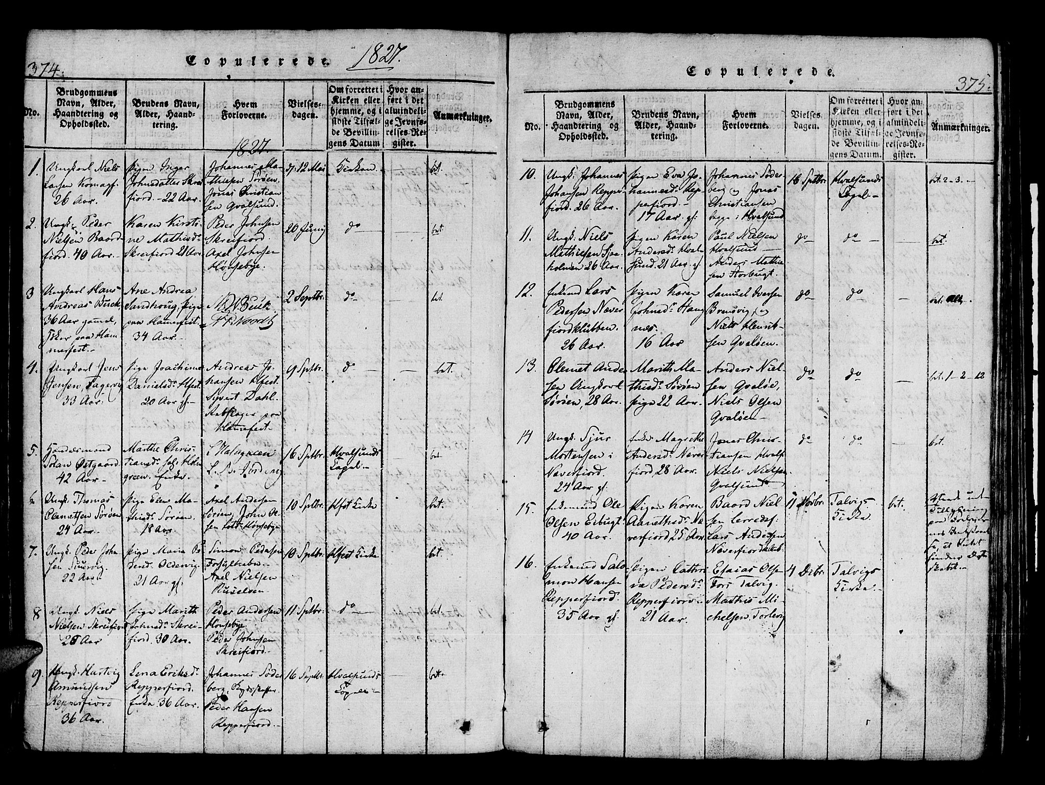 Hammerfest sokneprestkontor, SATØ/S-1347/H/Ha/L0003.kirke: Parish register (official) no. 3, 1821-1842, p. 374-375