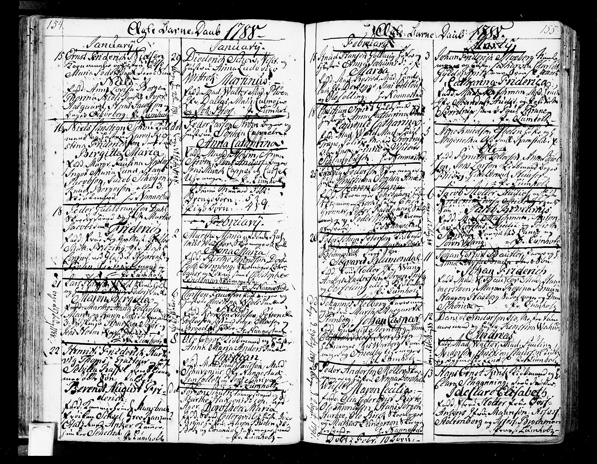 Oslo domkirke Kirkebøker, SAO/A-10752/F/Fa/L0005: Parish register (official) no. 5, 1787-1806, p. 154-155