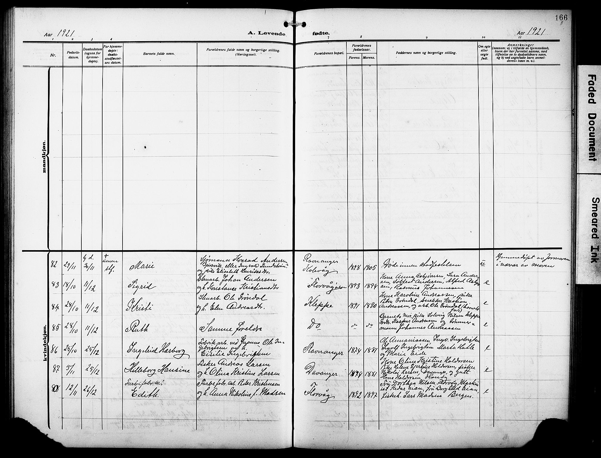 Askøy Sokneprestembete, AV/SAB-A-74101/H/Ha/Hab/Haba/L0011: Parish register (copy) no. A 11, 1908-1931, p. 166