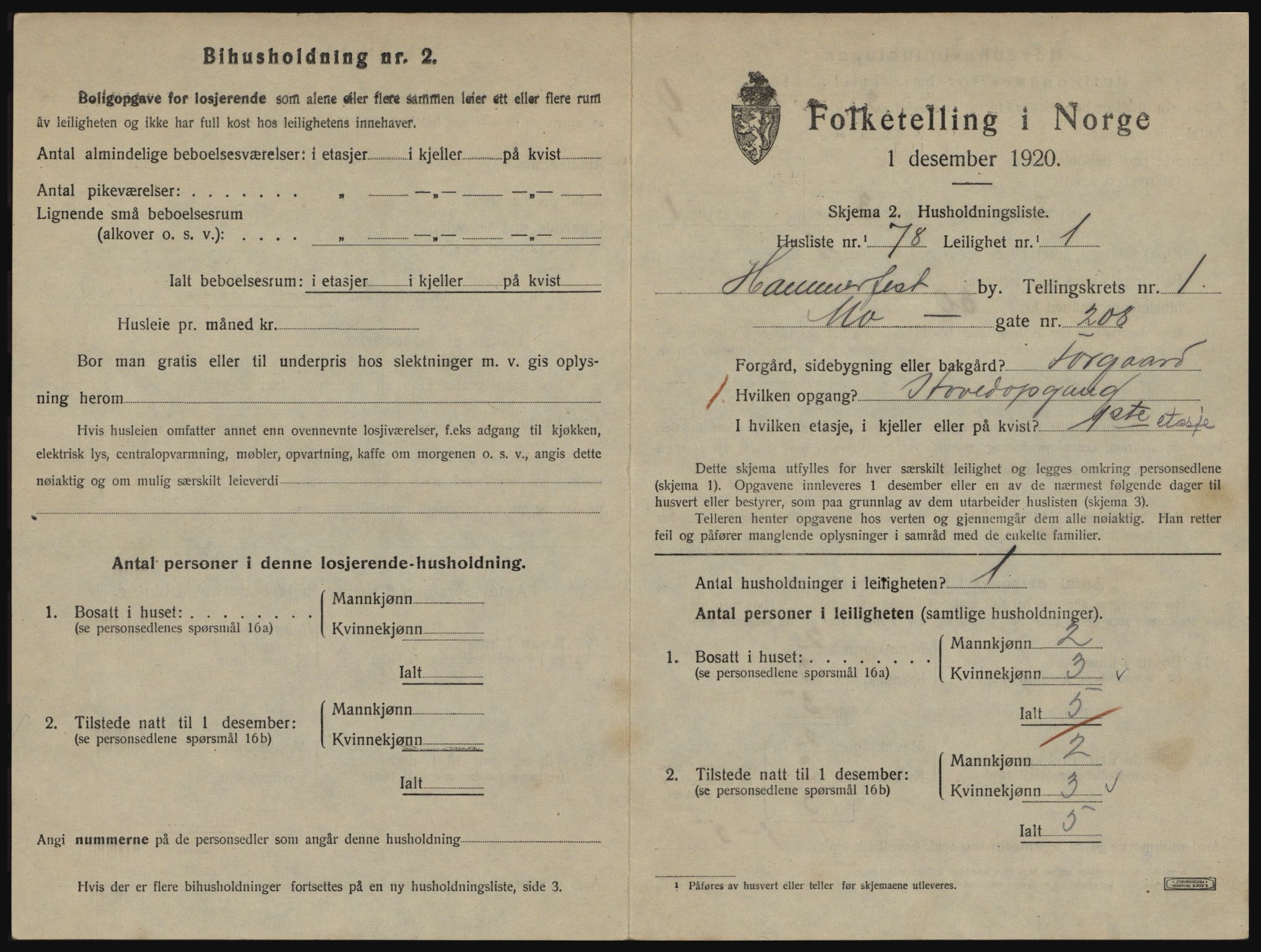 SATØ, 1920 census for Hammerfest, 1920, p. 1272