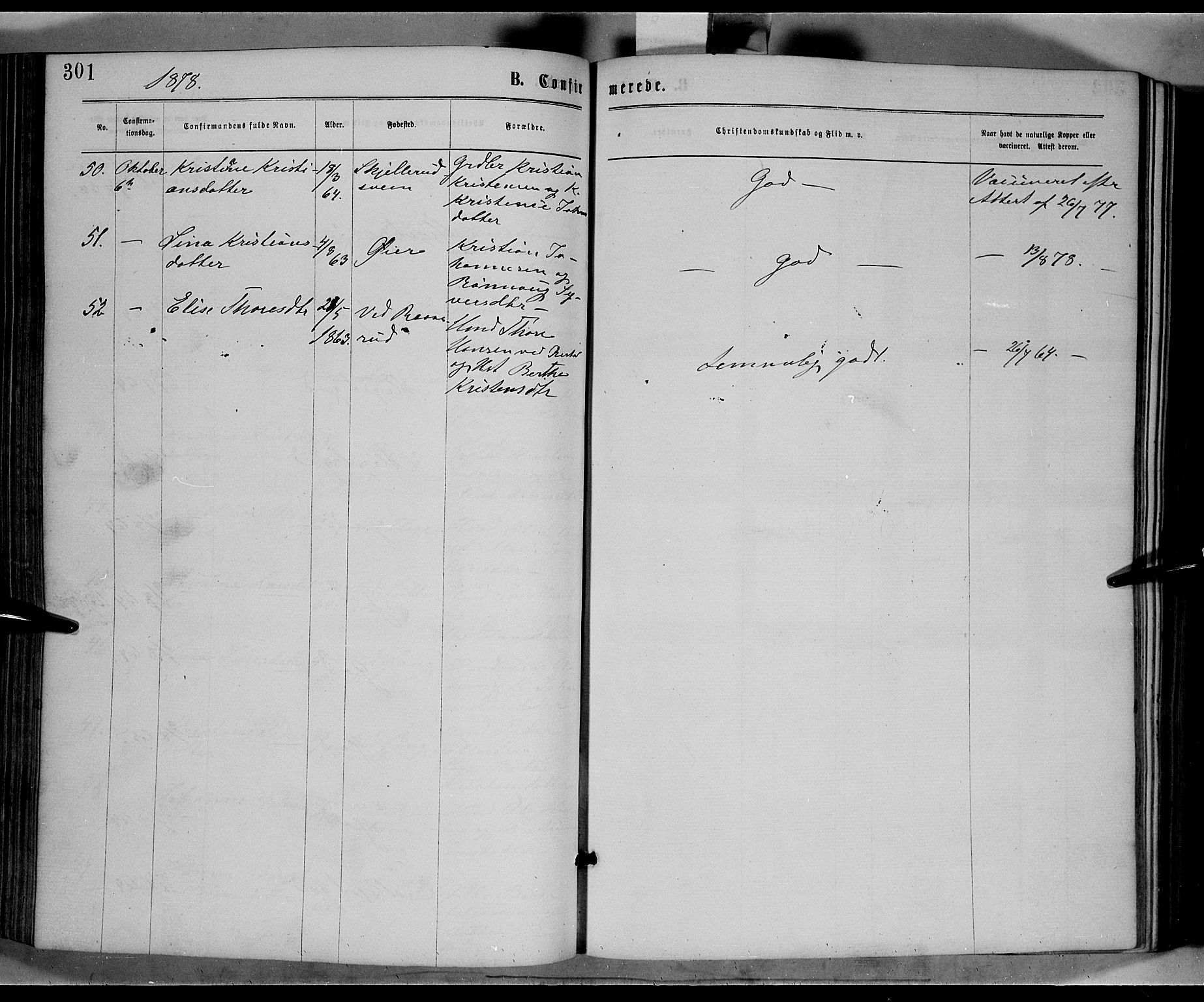 Fåberg prestekontor, AV/SAH-PREST-086/H/Ha/Haa/L0007: Parish register (official) no. 7, 1868-1878, p. 301