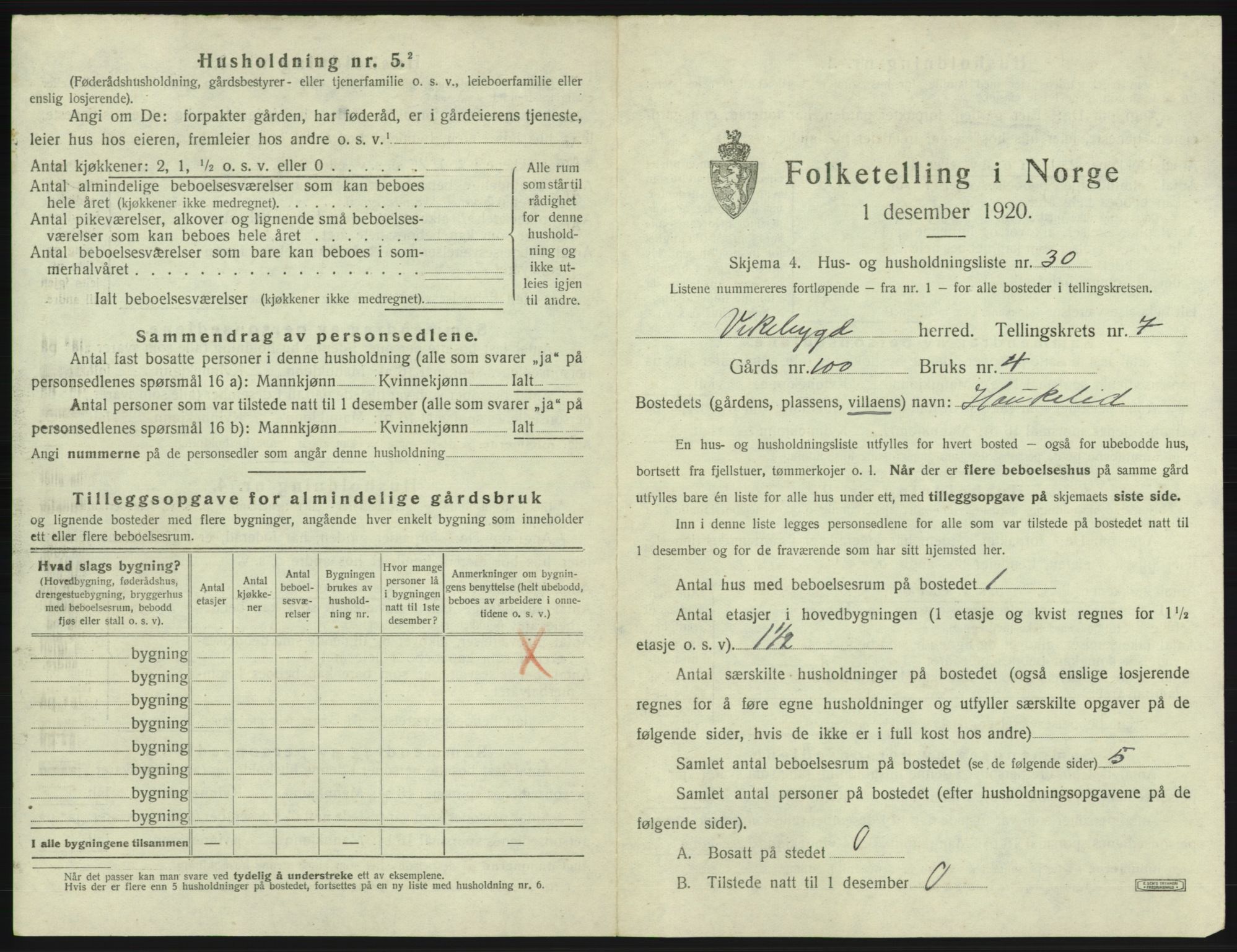 SAB, 1920 census for Vikebygd, 1920, p. 458