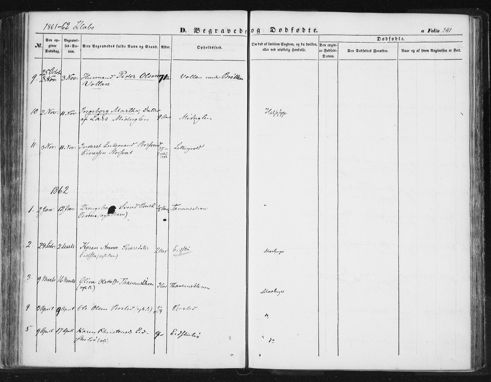 Ministerialprotokoller, klokkerbøker og fødselsregistre - Sør-Trøndelag, AV/SAT-A-1456/618/L0441: Parish register (official) no. 618A05, 1843-1862, p. 241