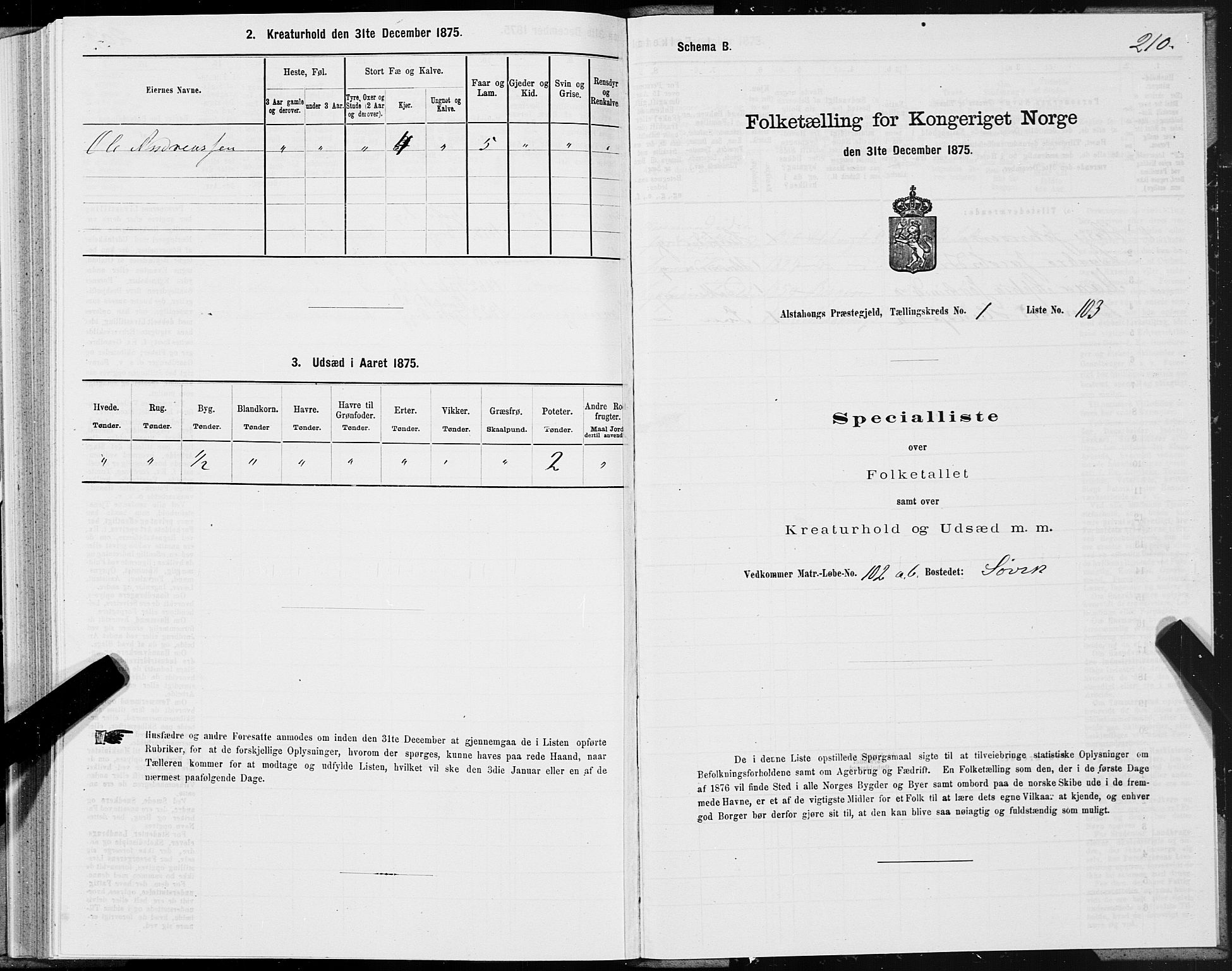 SAT, 1875 census for 1820P Alstahaug, 1875, p. 1210