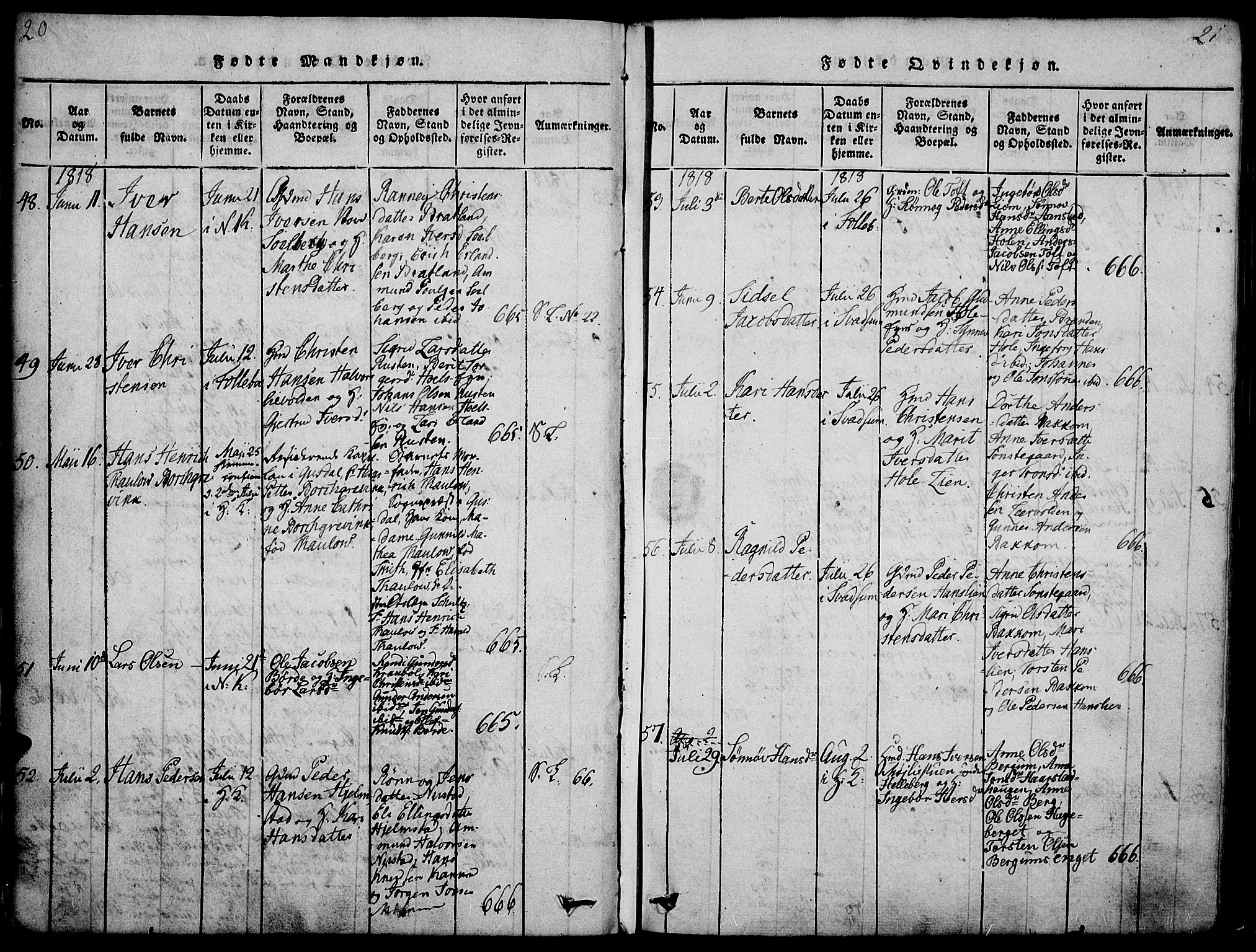 Gausdal prestekontor, SAH/PREST-090/H/Ha/Haa/L0005: Parish register (official) no. 5, 1817-1829, p. 20-21