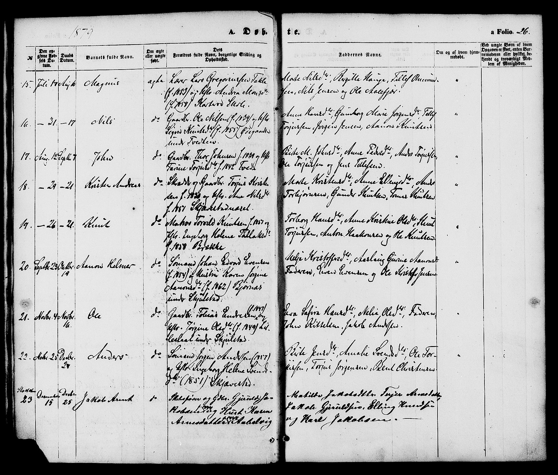 Austre Moland sokneprestkontor, SAK/1111-0001/F/Fa/Faa/L0009: Parish register (official) no. A 9, 1869-1879, p. 26