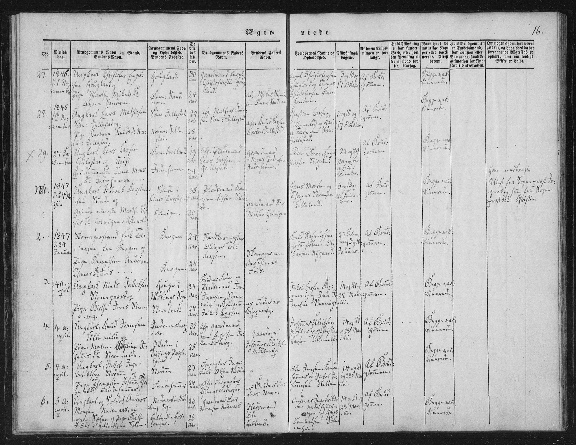 Fana Sokneprestembete, SAB/A-75101/H/Haa/Haaa/L0010: Parish register (official) no. A 10, 1841-1851, p. 16