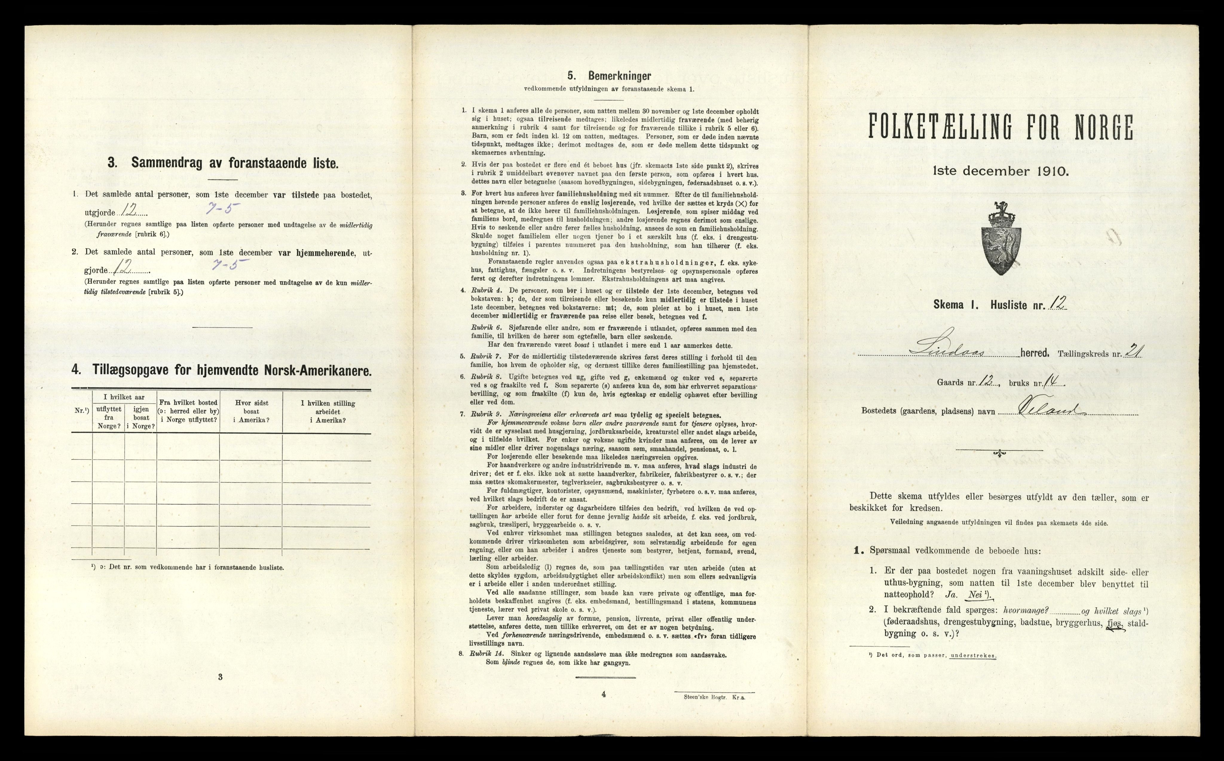 RA, 1910 census for Lindås, 1910, p. 1334